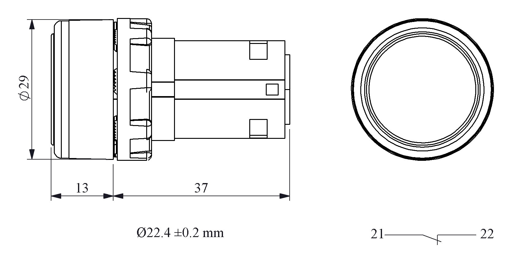 B-D -B-(BA-B2)-IP50 Кнопка круглая без фиксации синяя пластиковая 1НЗ