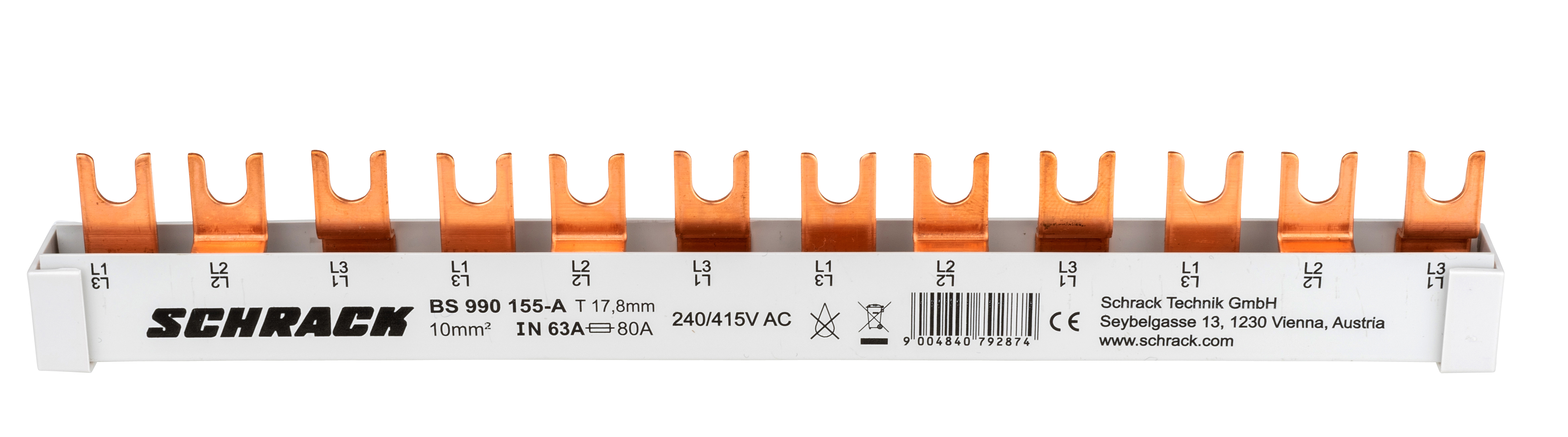 Шина 12x MCB 1-пол. или 4x MCB 3-пол. 12 мод. Ед. 10 мм2