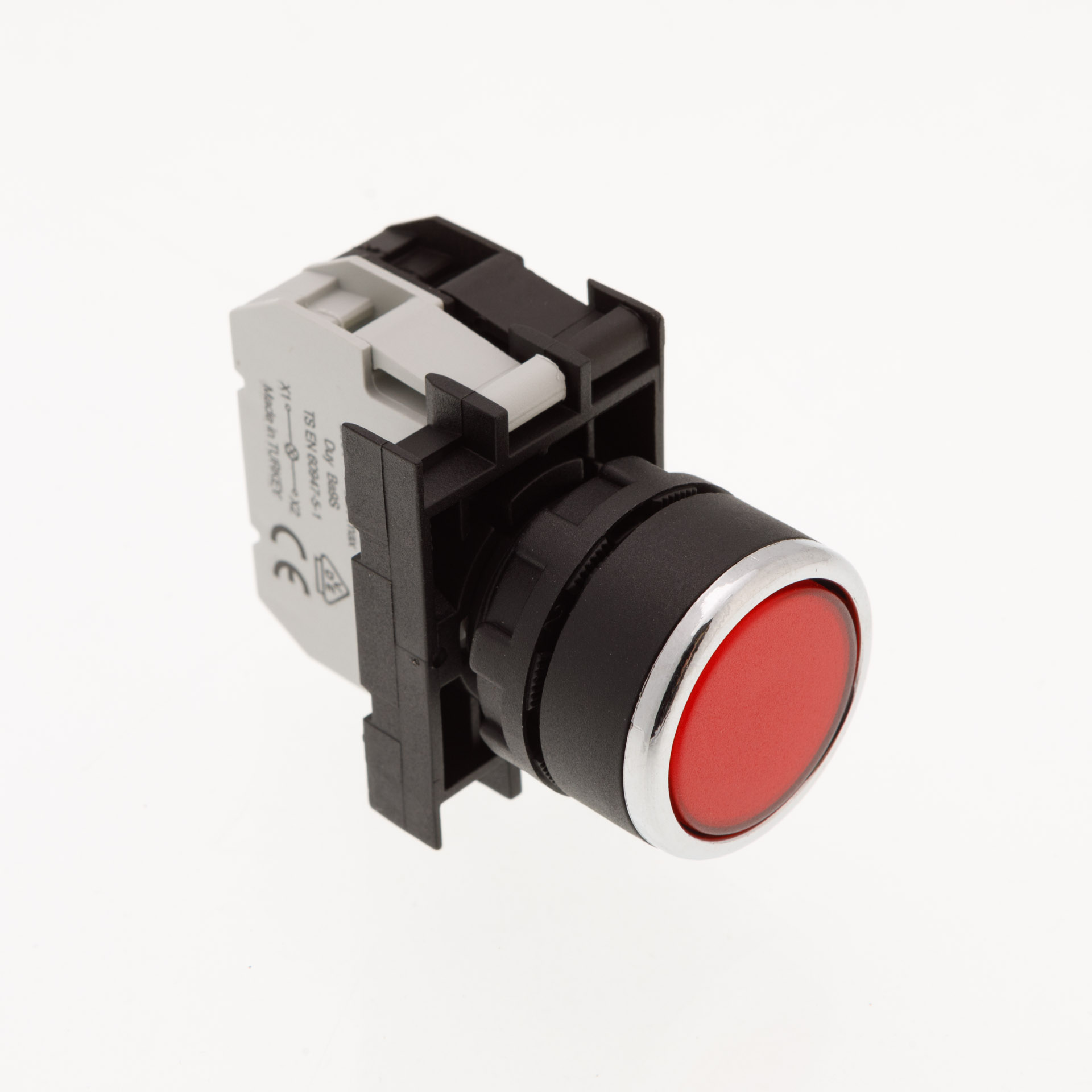 B-D -R-(BA-B1-B3)-IP50 Кнопка нажимная красная пластиковая с патроном подсветки Ba9S (1НО)