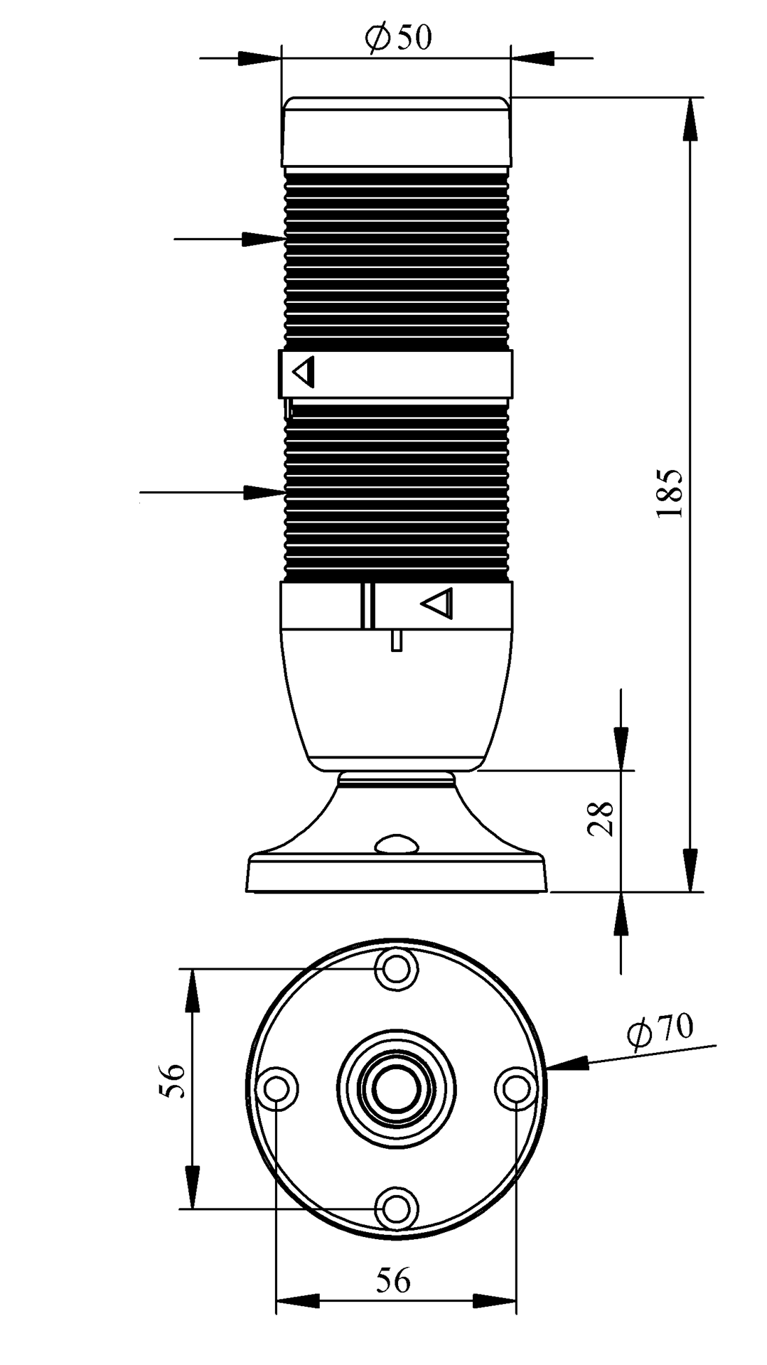 Светосигнальная колонна IK-52-L-024RG-X-M02 д=50мм, 2уровня, LED светодиод, 024V AC/DC, красный, зеленый, 20мм алюминиевая база