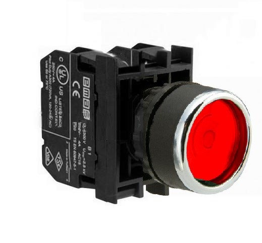 B-F -R-(BA-B1-B2)-IP50 Кнопка круглая с фиксацией красная пластиковая 1НО+1НЗ