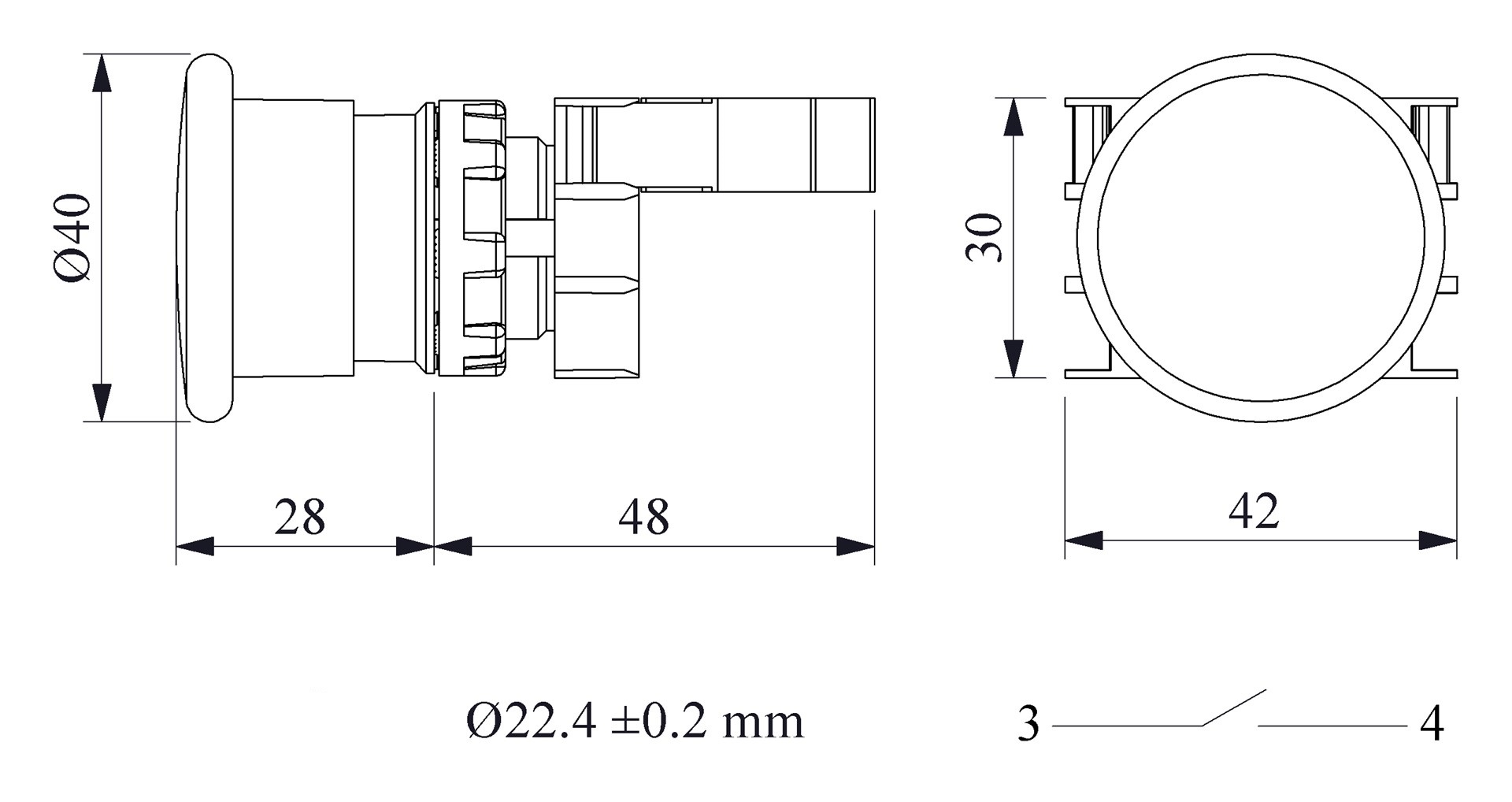 B-M40-Y-(BA1B1)-IP50 Кнопка пластиковая "Грибок" д40 желтая без фиксации с адаптером и 1НО контакт