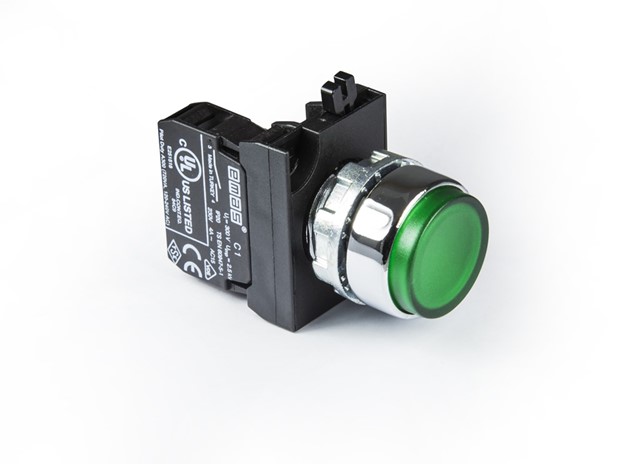 CM-DG-(CA1C1)-IP65 Кнопка зеленая выступающая металлическая 1НО