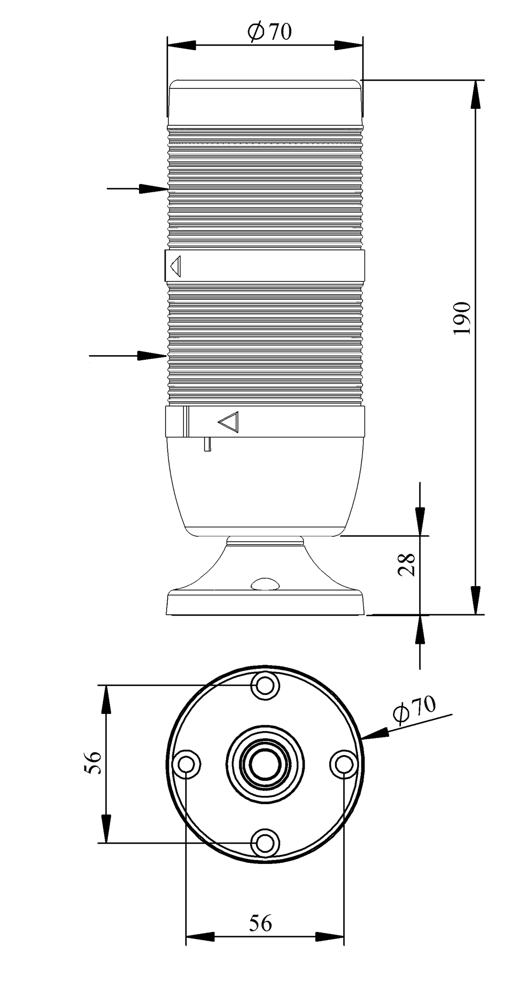 Светосигнальная колонна IK-72-L-220RG-X-M02 д=70мм, 2уровня, LED светодиод, 220V AC, красный, зеленый, 20мм алюминиевая база