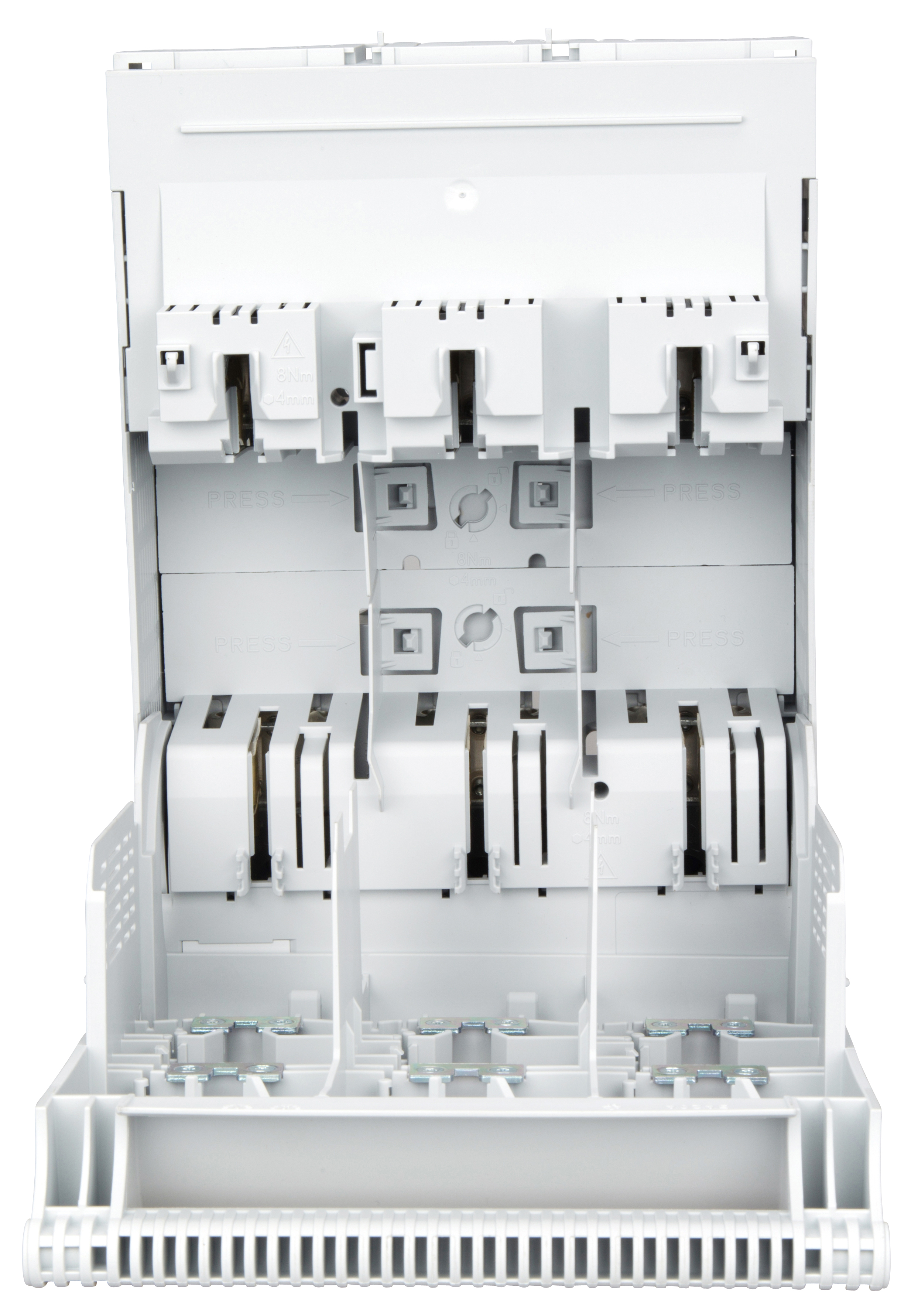 Горизонтальный ПВР ARROW BLUE-02-3/F габарит NH02(400А) 3полюса, М10/240 монтаж на плату