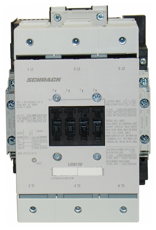 LSD06 Контактор 115А/55кВт,230В АС3,40/60Гц 2о+2з блок контакта размер 6