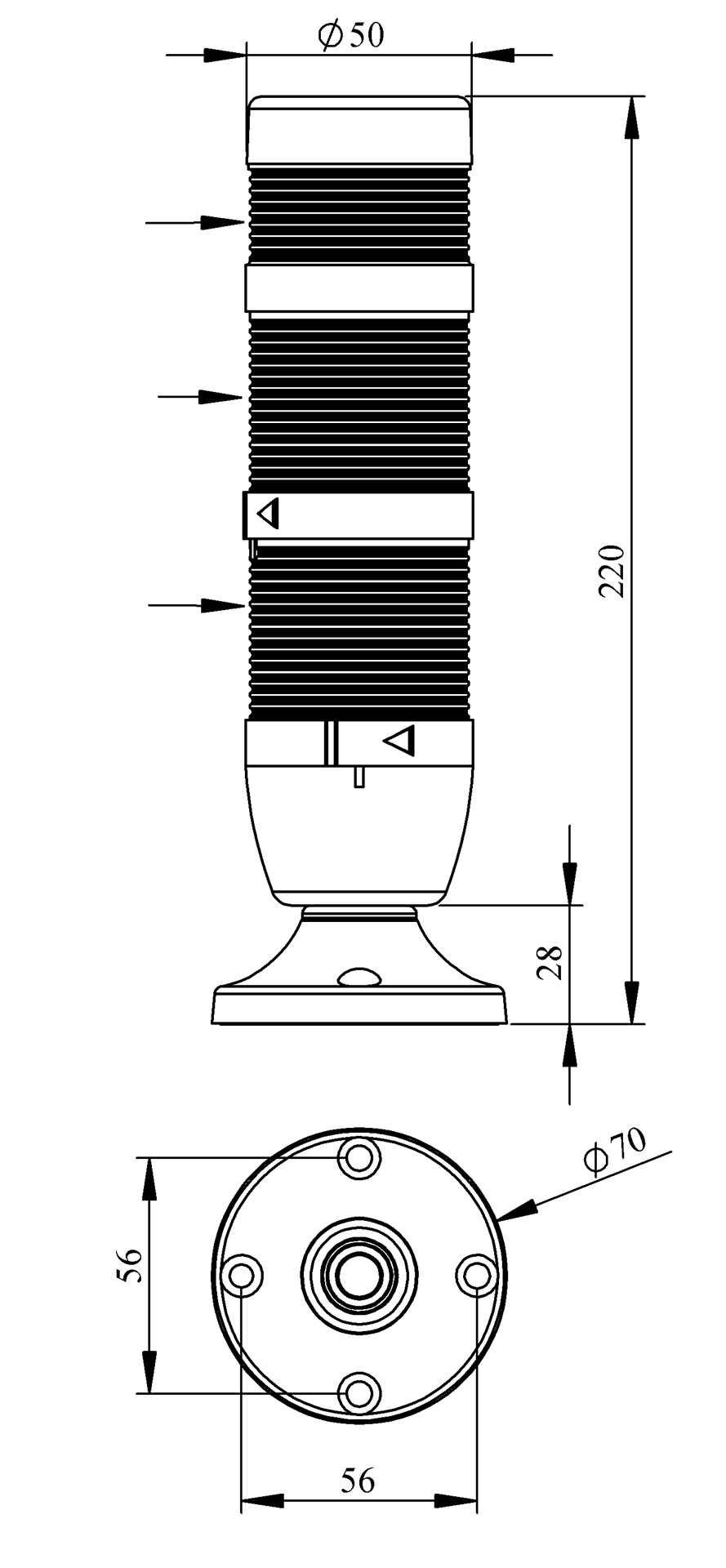 Светосигнальная колонна IK-52-L-024RG-Z-M02 д=50мм, 2уровня, LED светодиод, 024V AC/DC, красный, зеленый, зуммер, 20мм алюминиевая база