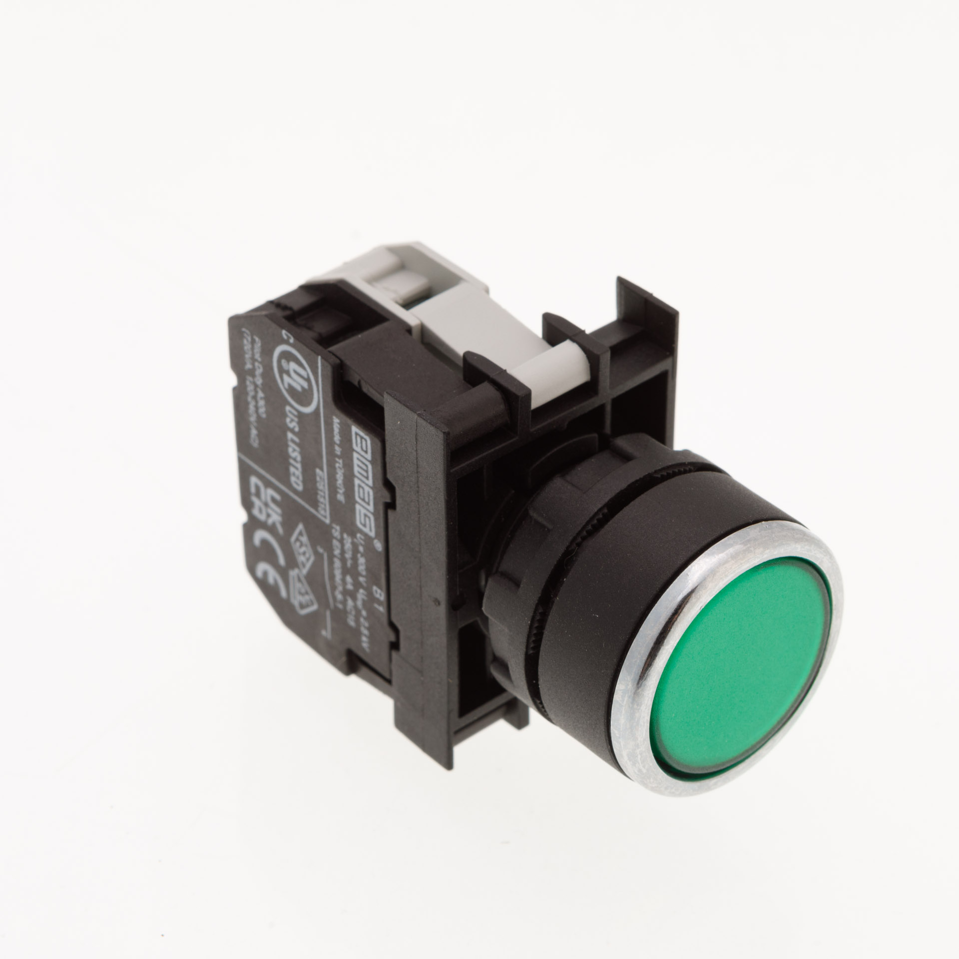 B-D -G-(BA-B1-B9)-IP50 Кнопка круглая нажимная зеленая пластиковая LED 12-30V AC/DC (1НО)