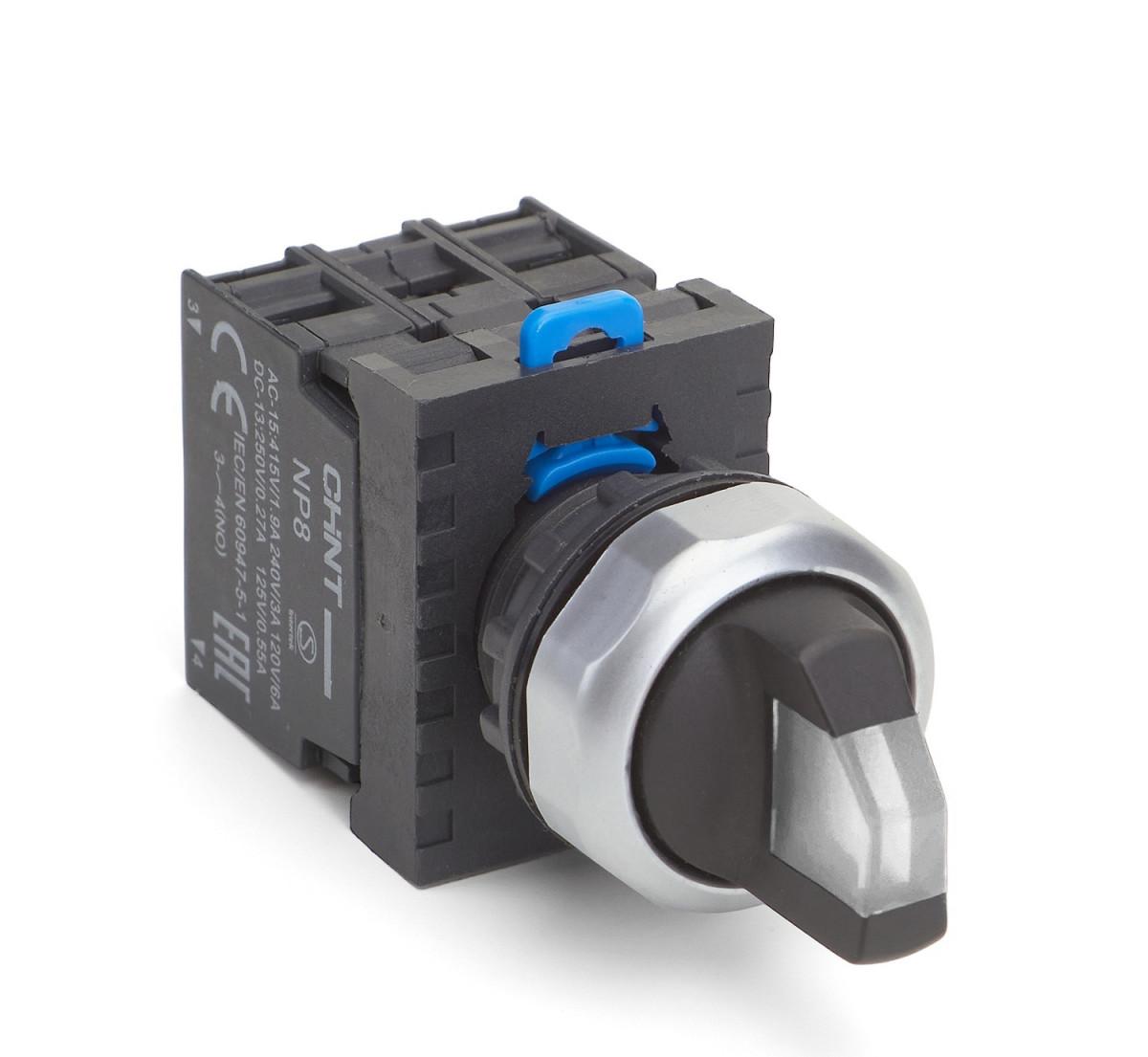 Переключатель с подсв. NP8-11XD/221, 2 полож. с самовозвр., 1НО+1НЗ бел. AC110В-230В(LED) IP65 (R)