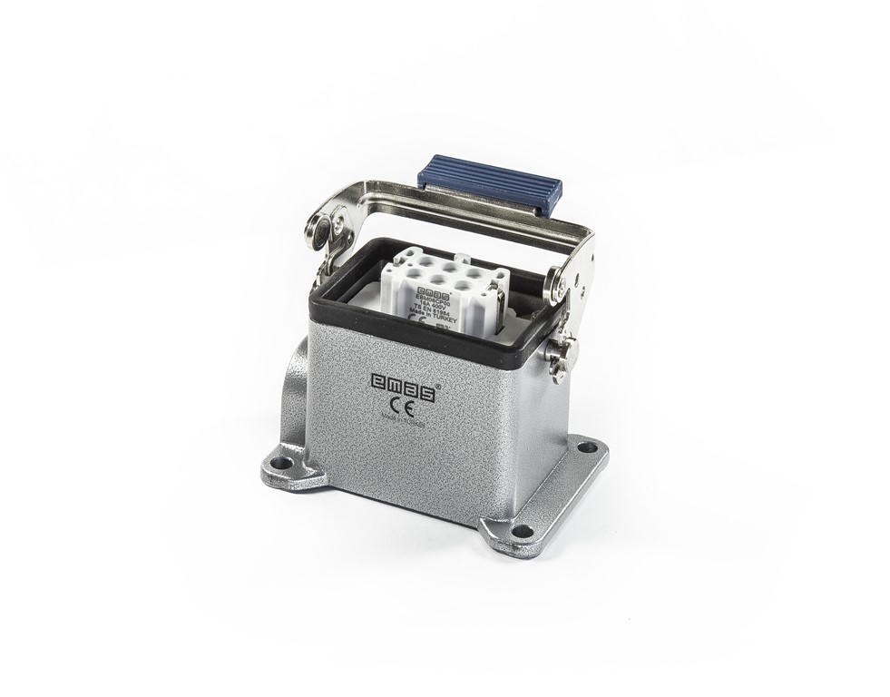 EB-M- 06-PD-16-IP65 Розетка стационарная на плоскость металлическая 6 выводов 16А боковой ввод с фик