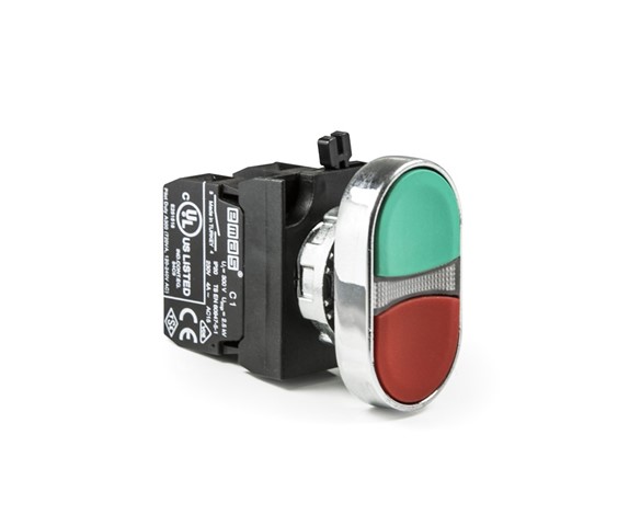 CM-K20-RG-(CAC1C2)-IP65 Кнопка красно-зеленая сдвоенная металлическая 1НО+1НЗ