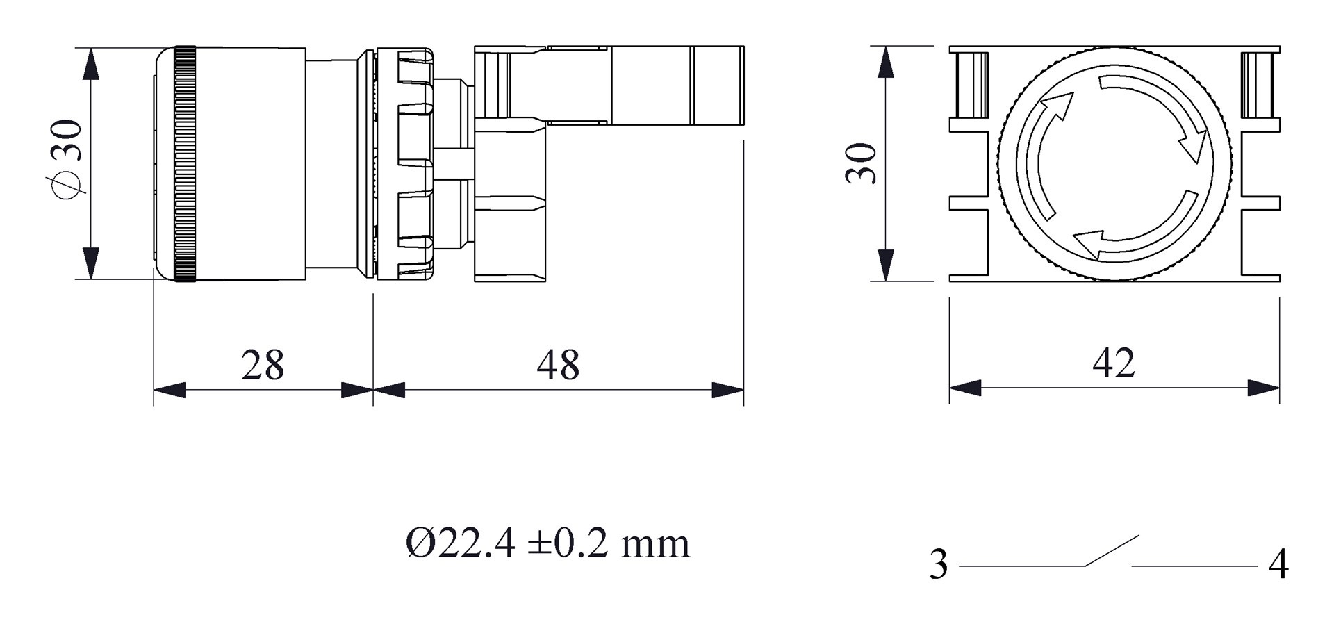 B-E30R-R-(BA-B1)-IP50 Кнопка аварийная пластиковая "Грибок" красная д30 включение вращением 1НО