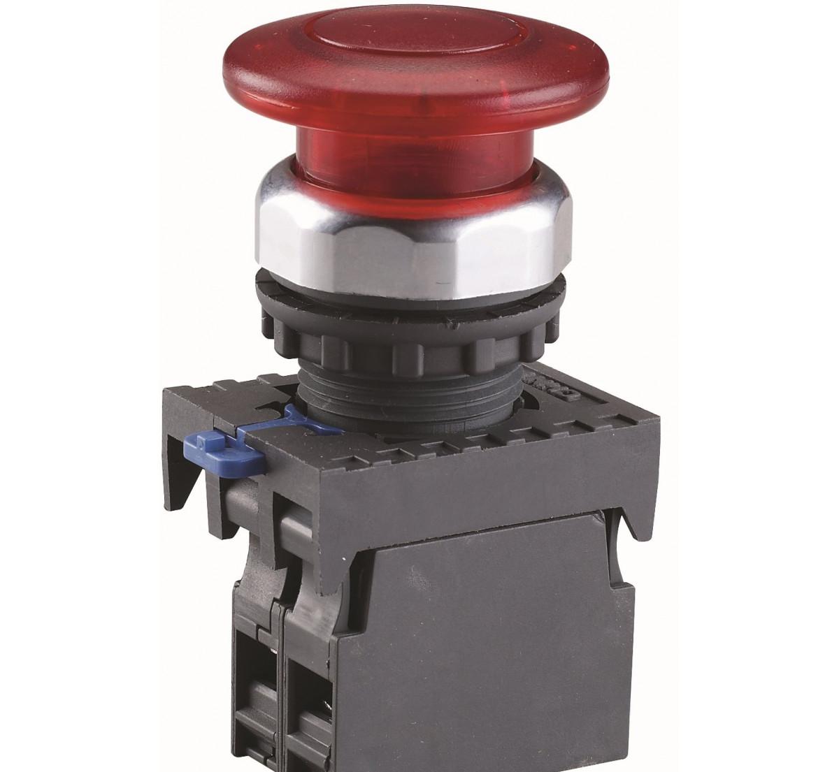 Кнопка управления "Грибок" Φ40мм (2) с самовозвратом NP8-10MD/1 1НО зеленая AC110В-220В(LED) IP65 (R