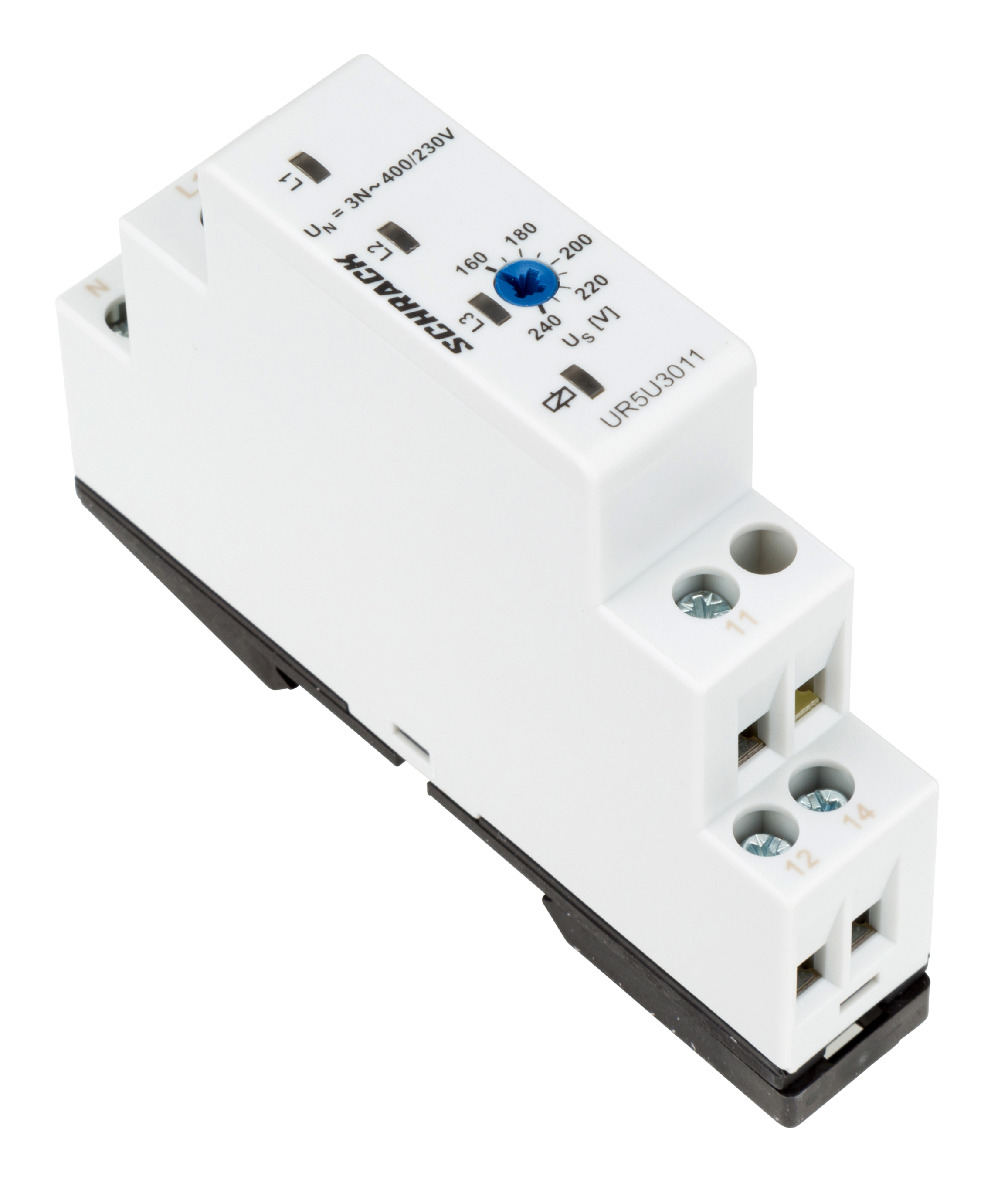 UR5U Реле контроля напряжения (N-L1,L2,L3) US=160-240VAC, 5A, 1ПК контакт