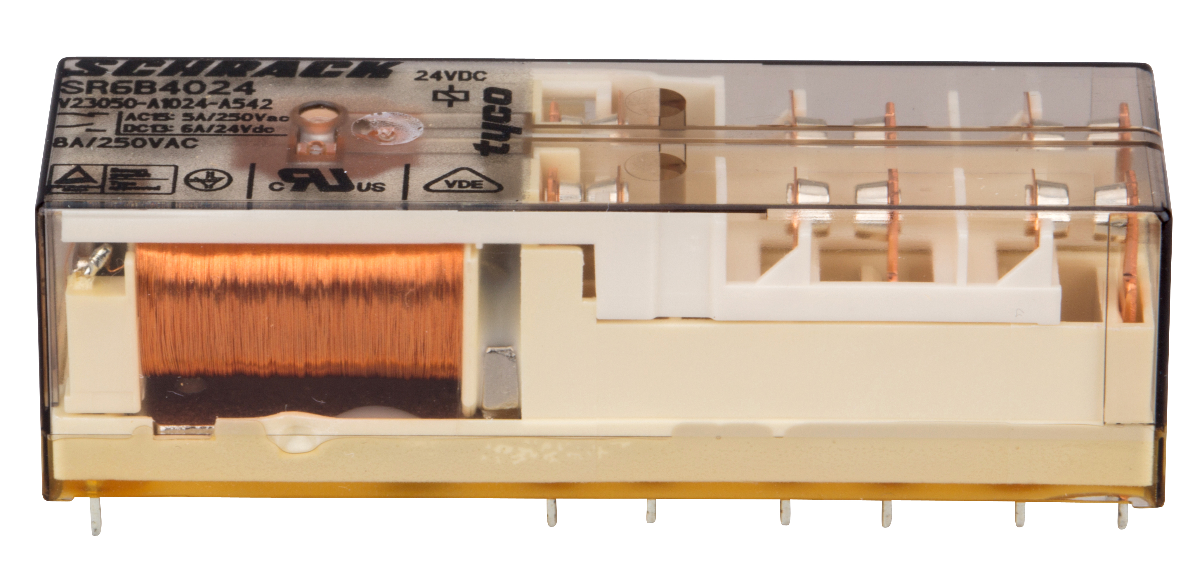 SR Реле, 4НО+2НЗ конт, 24В пост., тока, 8A, 5mm