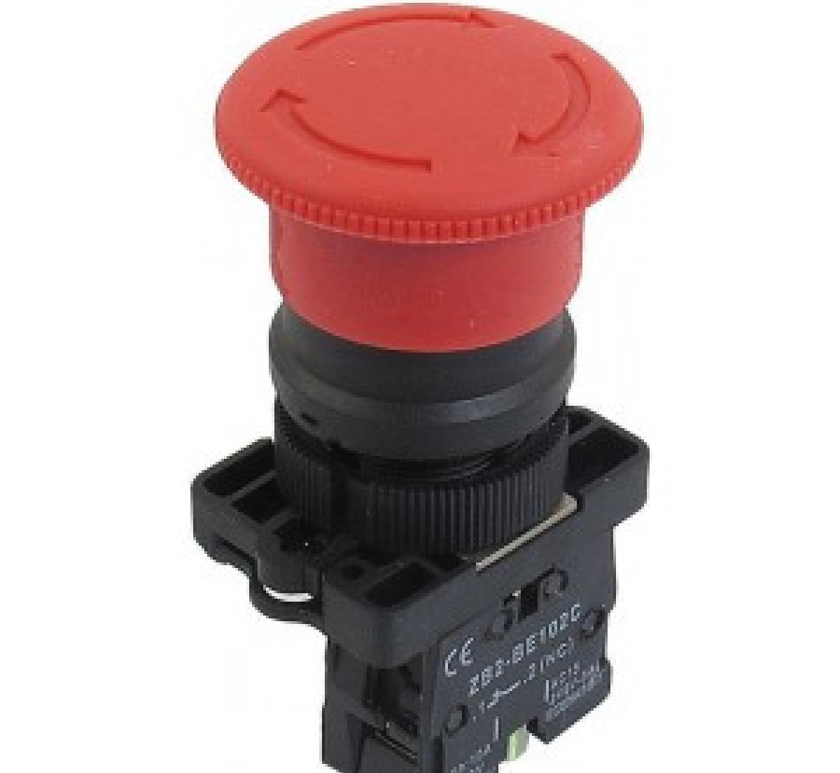 Кнопка управления "Грибок" Φ40мм (2) с самовозвратом NP2-EC22 без подсветки черная 1НЗ