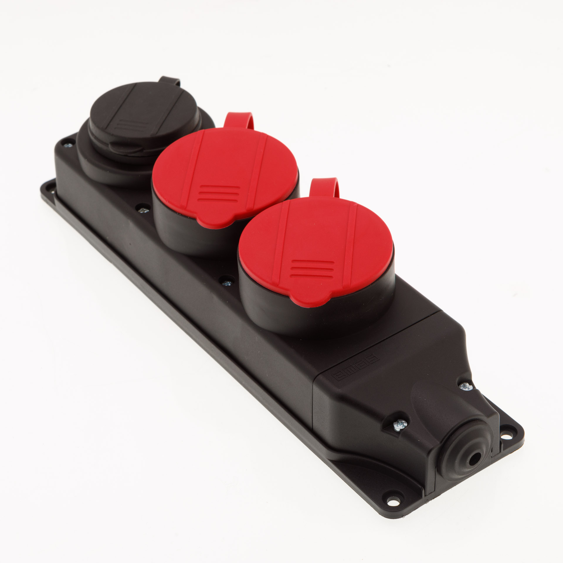 Розетка EKS-325PG21 резиновая 3P+PE 2x(3x25А)+1x(1x16А) трехместная с крышкой