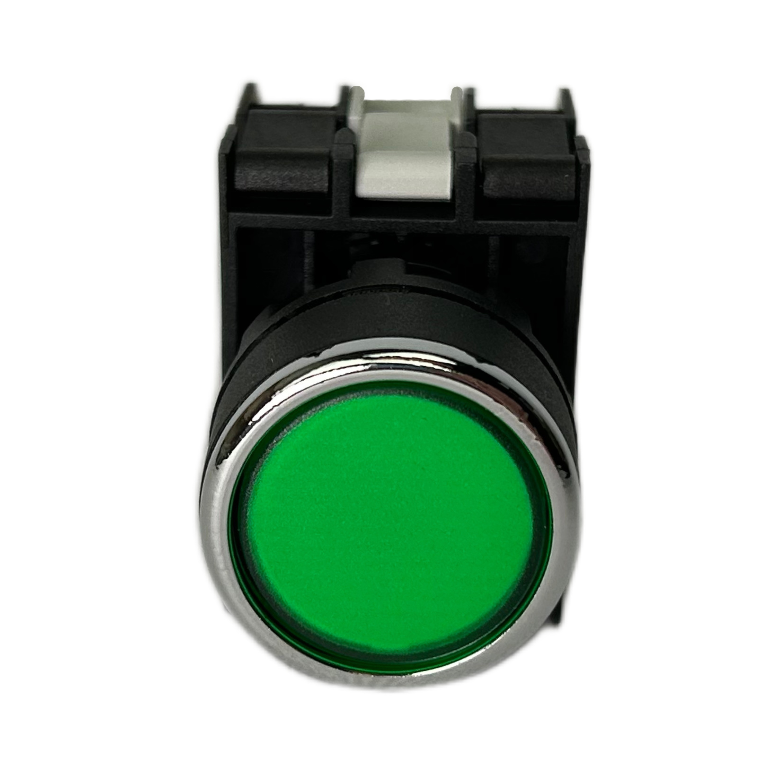 B-D -G-(BA-B1-BY-B2)-IP50 Кнопка круглая без фиксации зеленая пластиковая LED 100-230V AC (1НО+1НЗ)