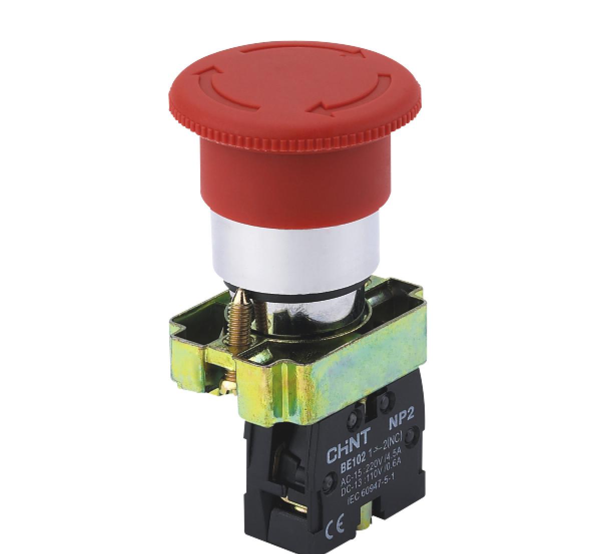 Кнопка управления "Грибок" Φ40мм с самовозвратом NP2-BW4462 с подсветкой красная 1НЗ IP40