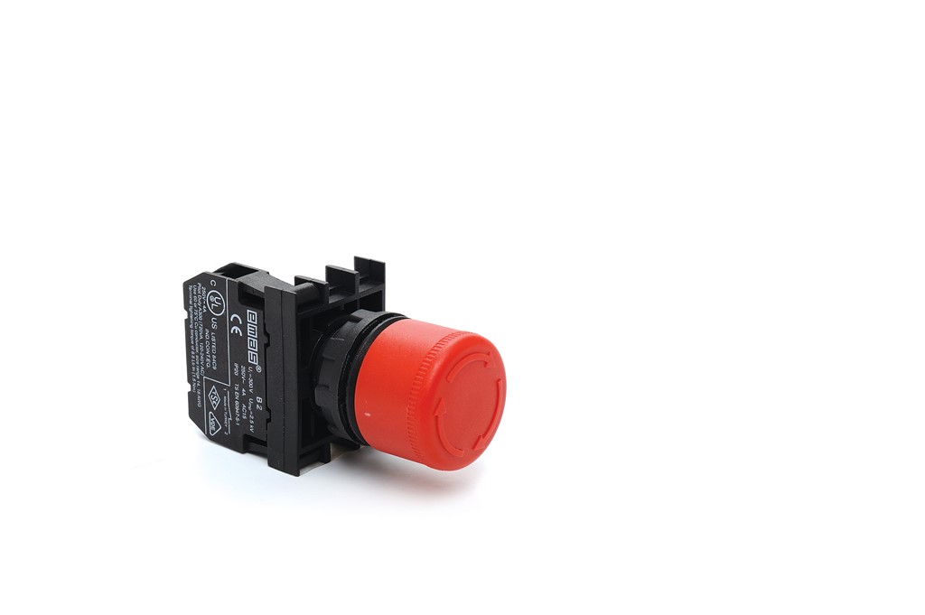 B-E30R-R-(BA1B2)-IP50 Кнопка аварийная пластиковая "Грибок" красная д30 включение вращением с адапте
