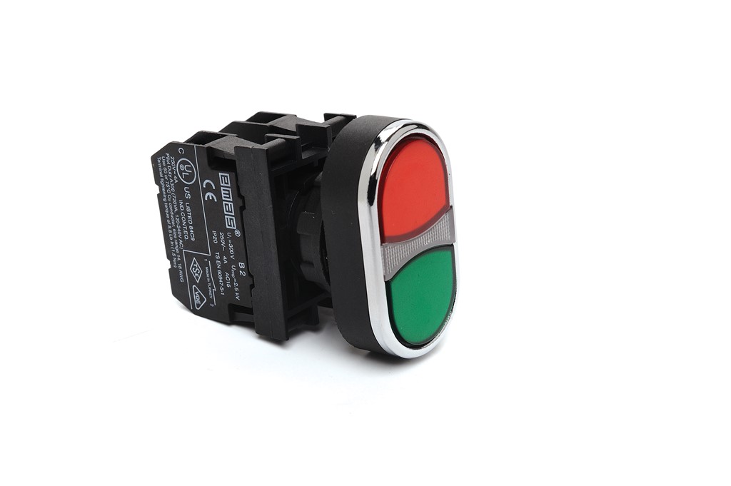 B-K20-RG-(BA-B1-B2)-IP50 Кнопка сдвоеная красно-зеленая пластиковая 1НО+1НЗ