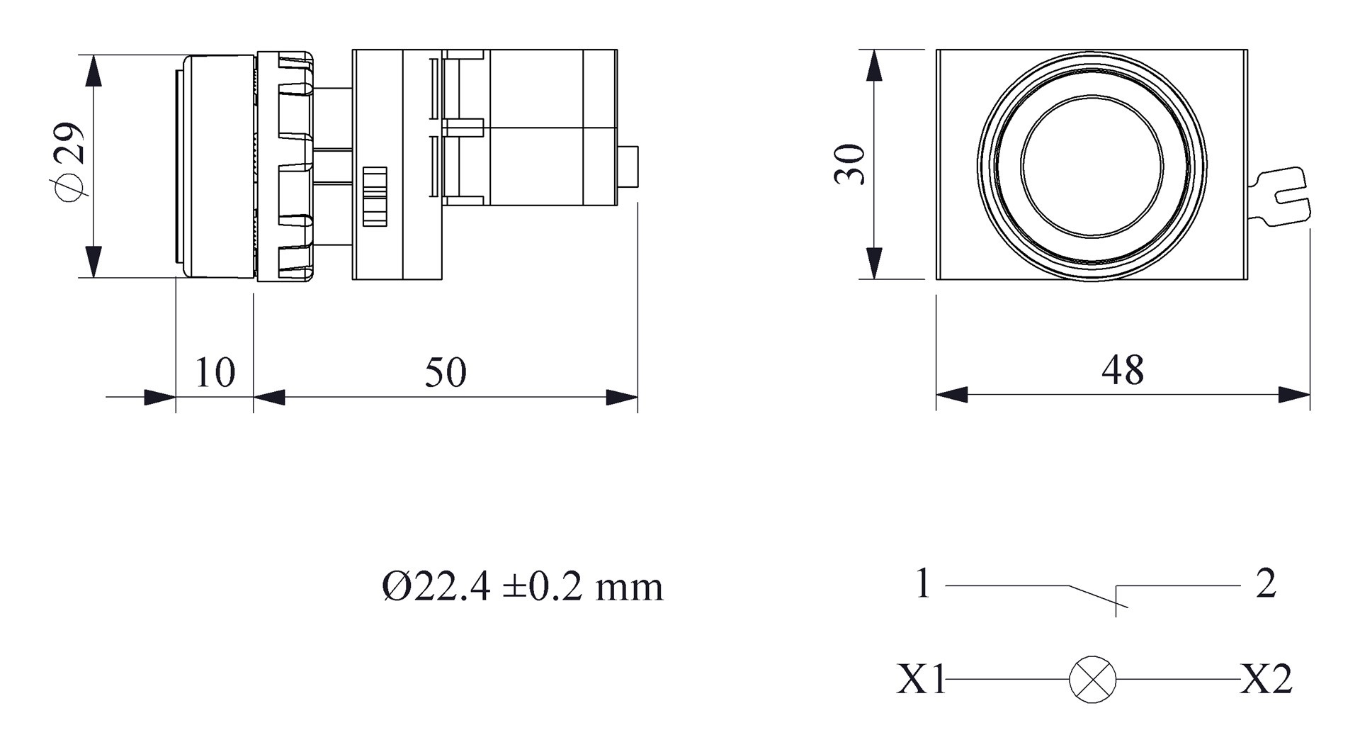 CM-D -R-(CA-C2-CB6)-IP65 Кнопка нажимная красная металлическая LED 12-30V AC/DC (1НЗ)