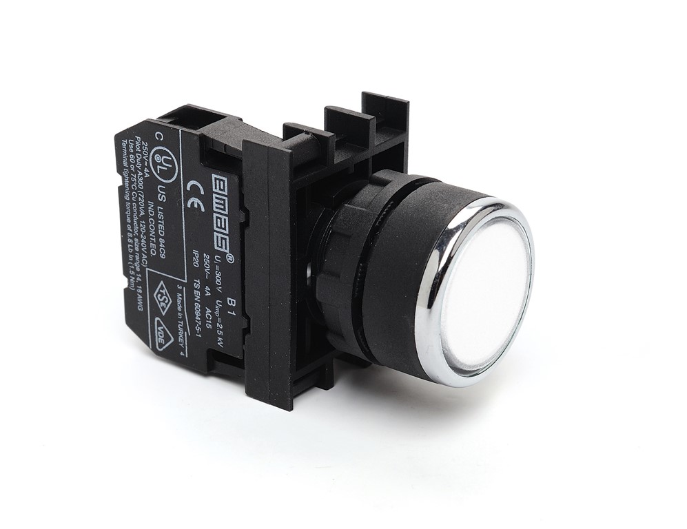 B-D -W-(BA-B1)-IP50 Кнопка круглая без фиксации белая пластиковая 1НО