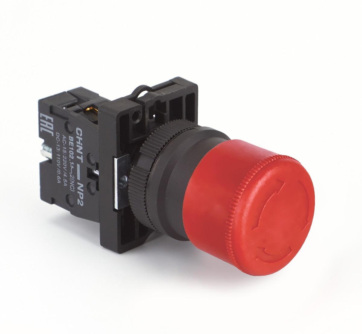 Кнопка управления "Грибок" Φ30мм (2) с фиксации NP2-ES442 без подсветки красная 1НЗ IP40