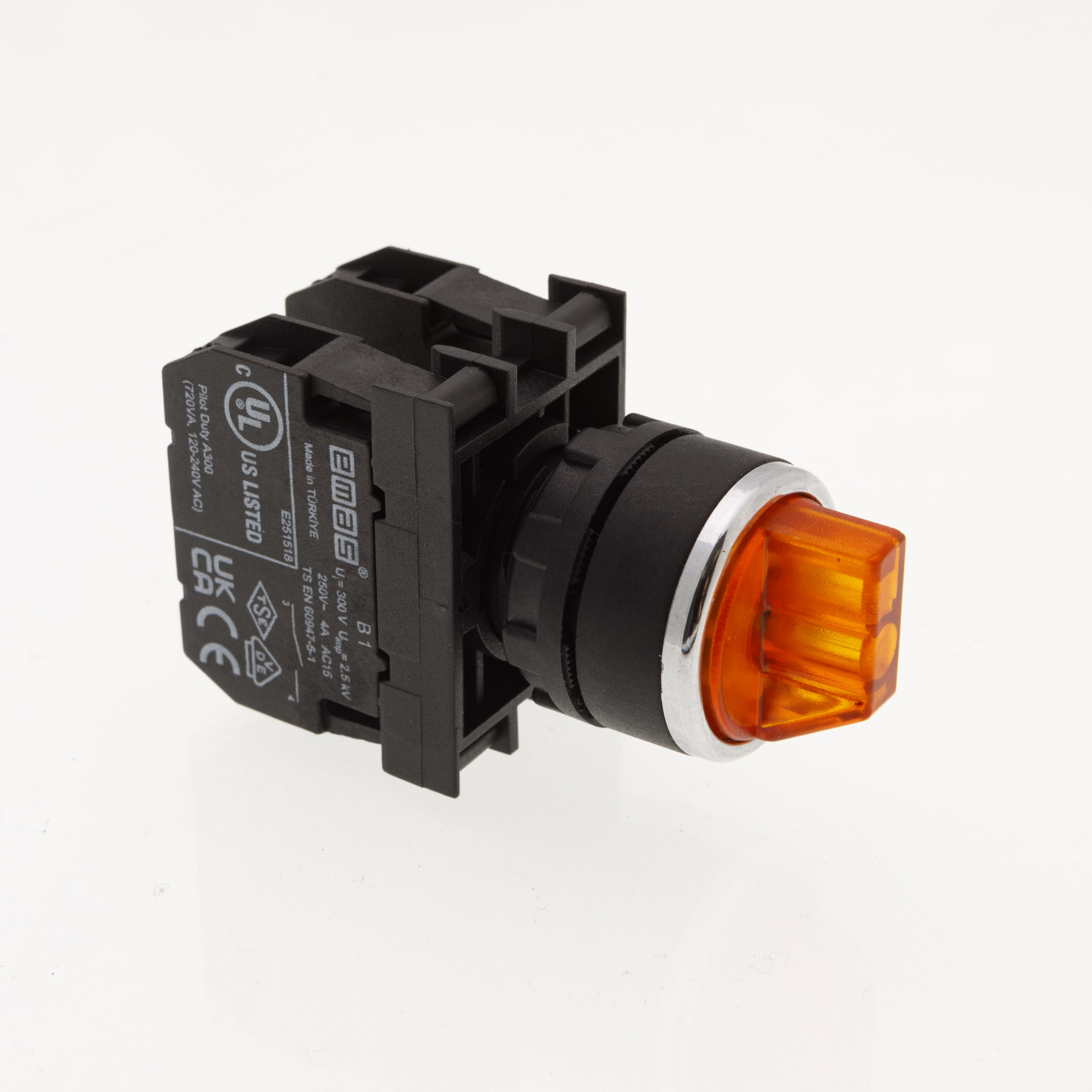 B-SL20-Y-IP50-(BA-B1-B1) Переключатель пластиковый на 2 положения (0-1) 60° с фиксацией 2НО, желтый