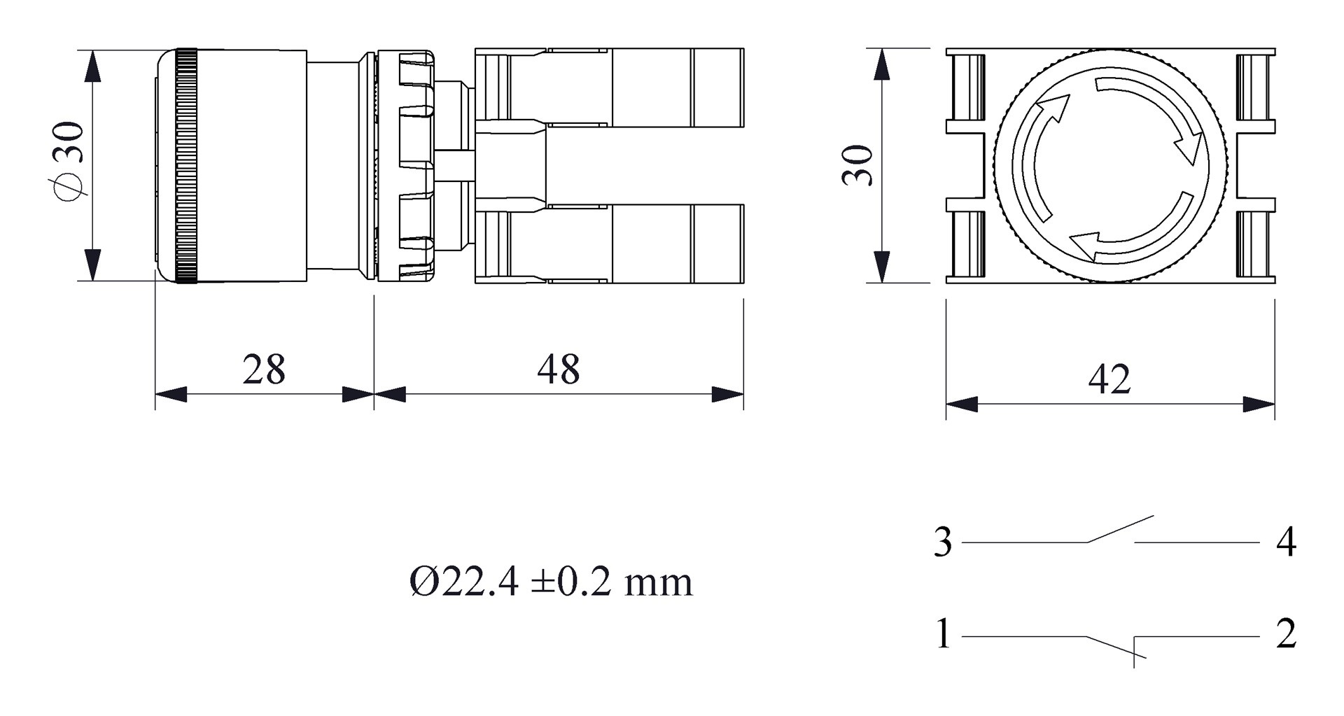 B-E30R-R-(BA-B1-B2)-IP50 Кнопка аварийная пластиковая "Грибок" красная д30 включение вращением 1НО+1НЗ