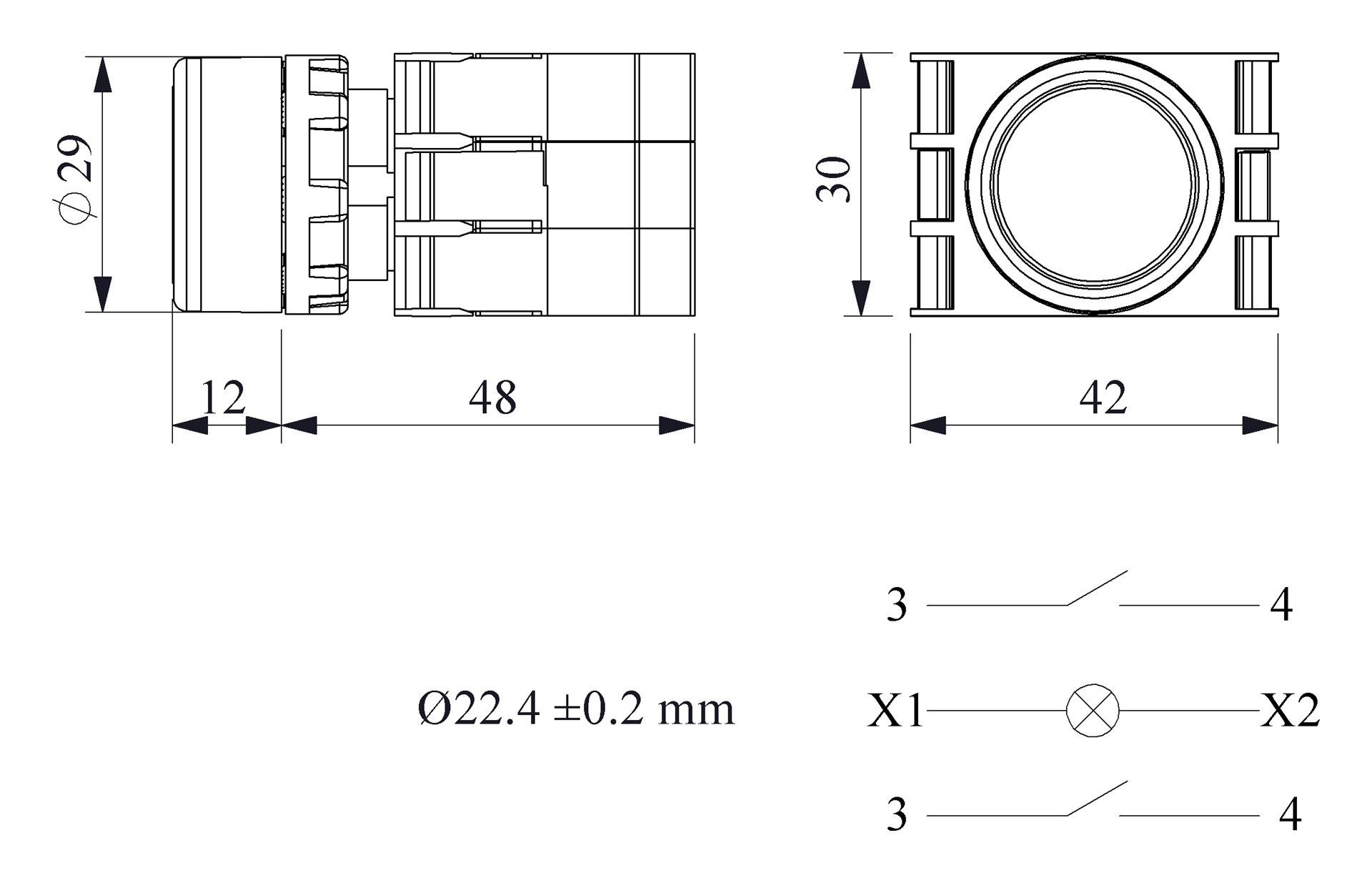 B-D -G-(BA-B1-B3-B1)-IP50 Кнопка нажимная зеленая пластиковая с патроном подсветки Ba9S (2НО)