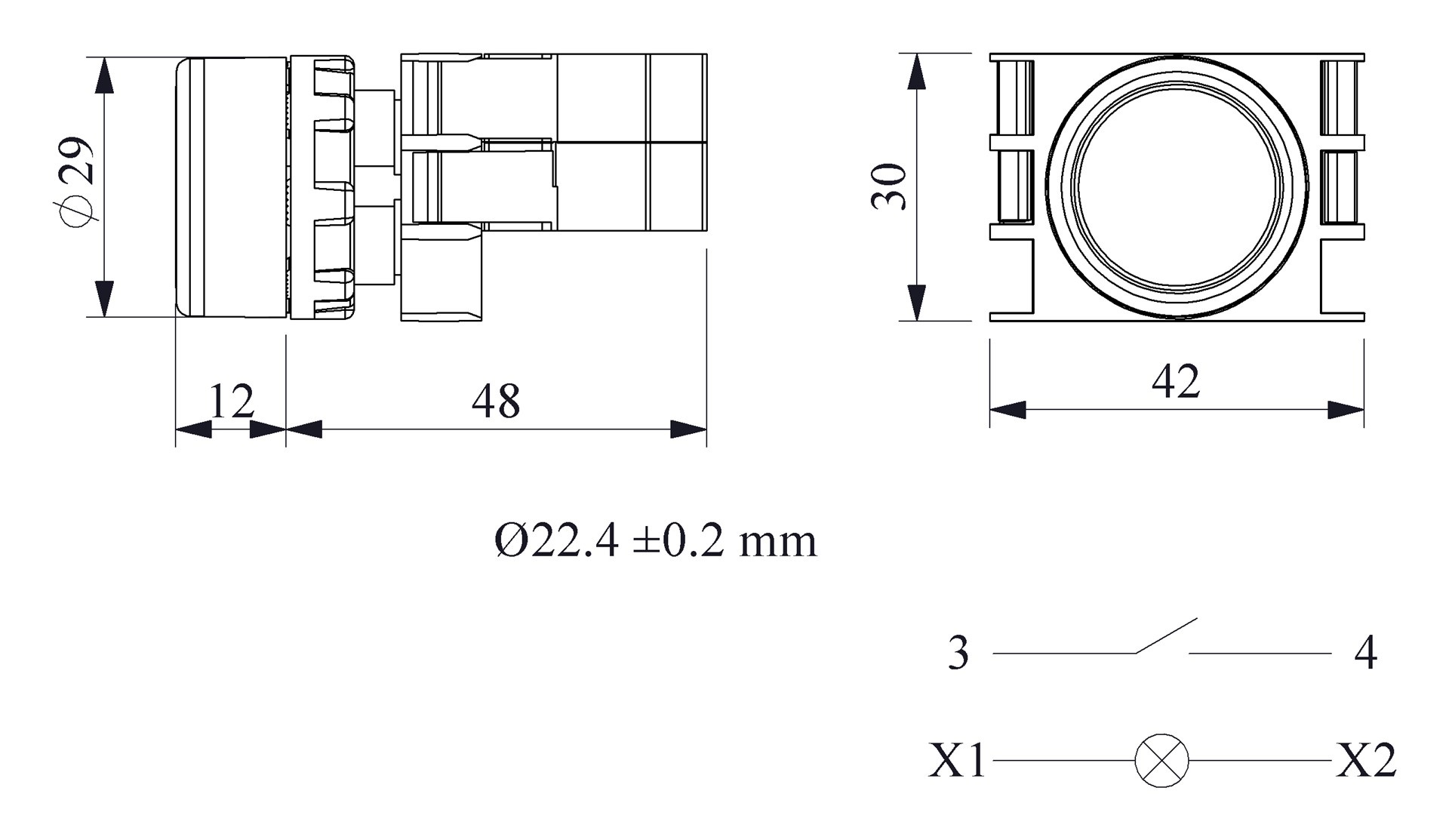 B-D -G-(BA-B1-BY)-IP50 Кнопка круглая без фиксации зеленая пластиковая LED 100-230V AC (1НО)