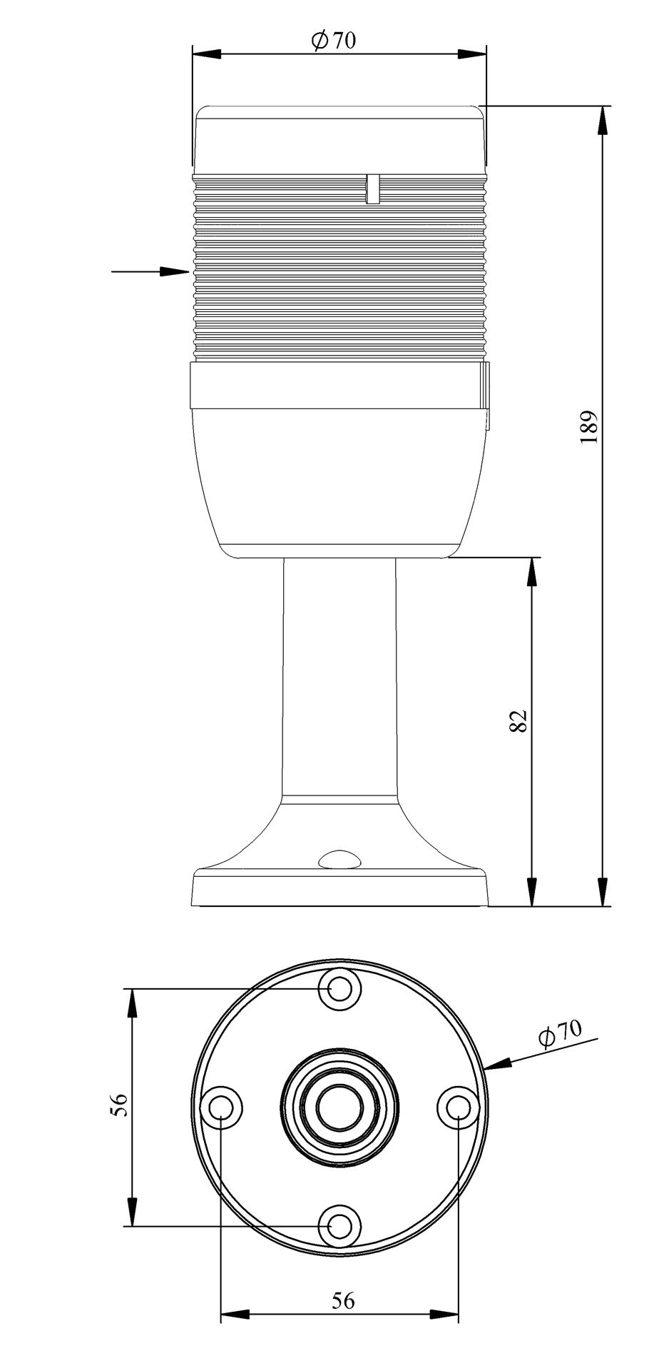 Светосигнальная колонна IK-71-F-024R-X-M01 д=70мм, 1уровень, FLASH стробоскоп, 024V AC/DC, красный, 100мм пластиковая база
