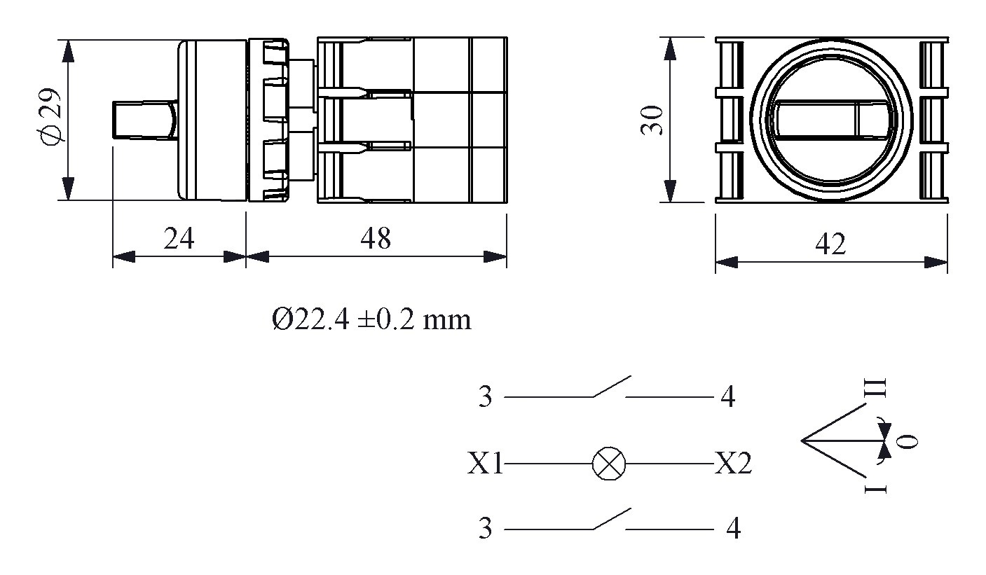 B-SL32-G-IP50-(BA-B1-B3-B1) Переключатель пластиковый на 3 положения (2-0-1) 60° без фиксации 2НО, зеленый