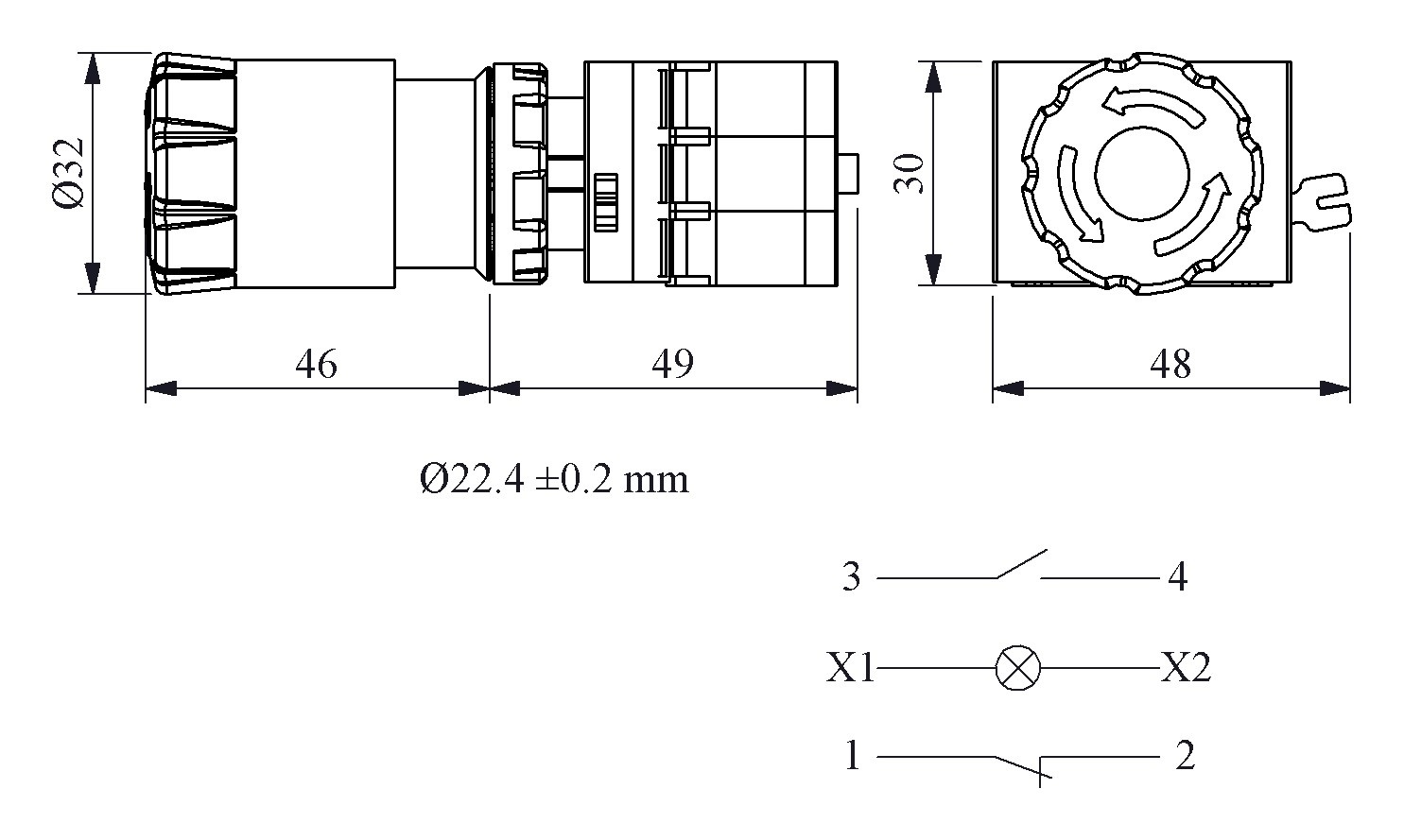 CP-ES30R-R-IP65 (CA-C1-C2-CB6) Аварийная кнопка красная пластиковая "Грибок" д30 включение вращением