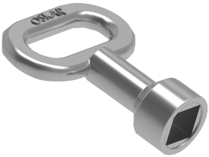 Ключ металлический средний к замку М-22, хром, личинка Sq8 квадрат