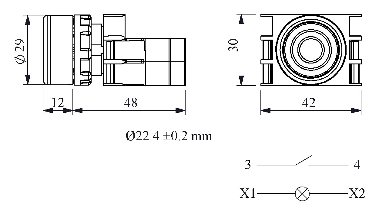 B-F -B-(BA-B1-B7)-IP50 Кнопка круглая с фиксацией синяя пластиковая LED 12-30V AC/DC (1НО)