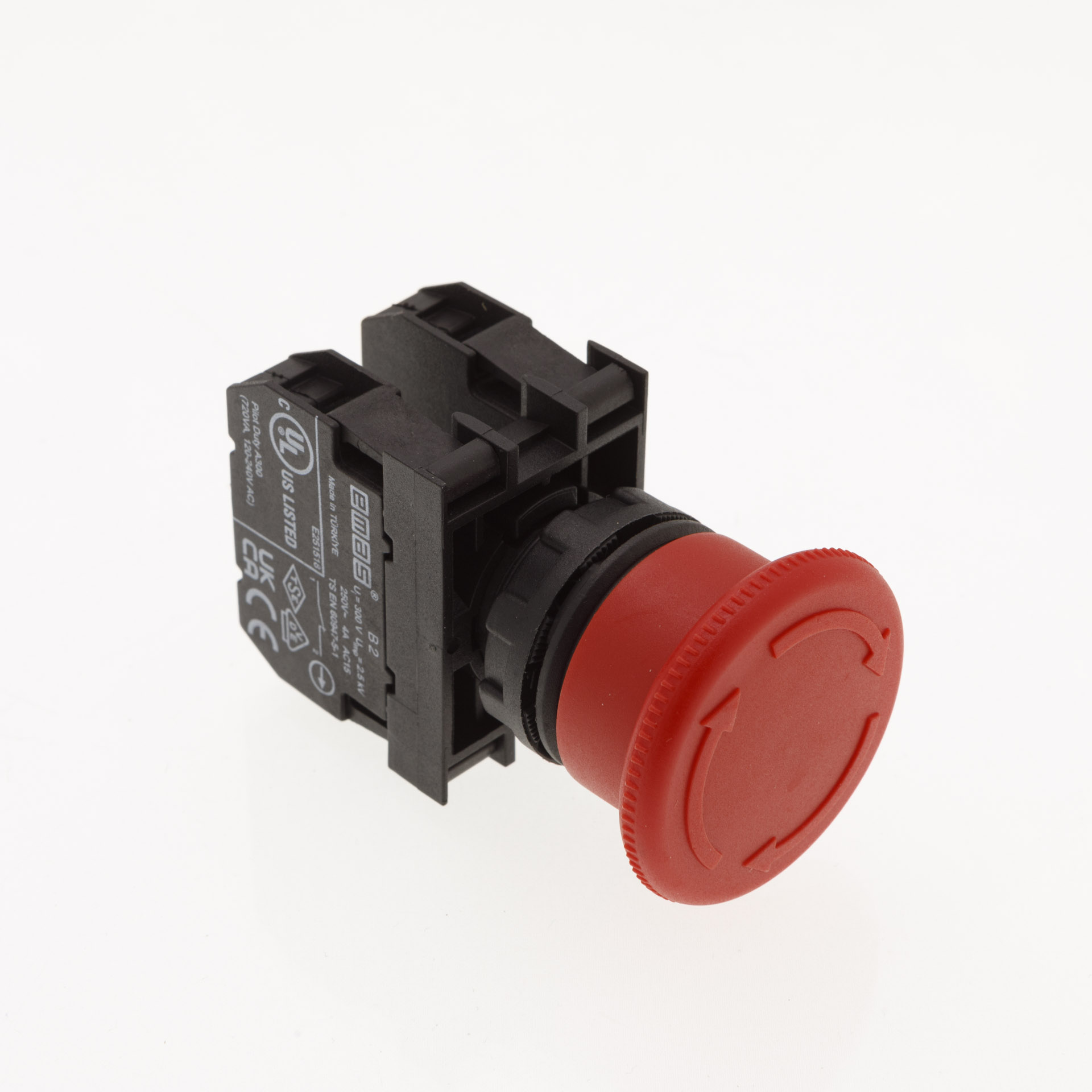 B-E40R-R-(BA-B2-B2)-IP50 Кнопка аварийная пластиковая "Грибок" красная д40 включение вращением 2НЗ