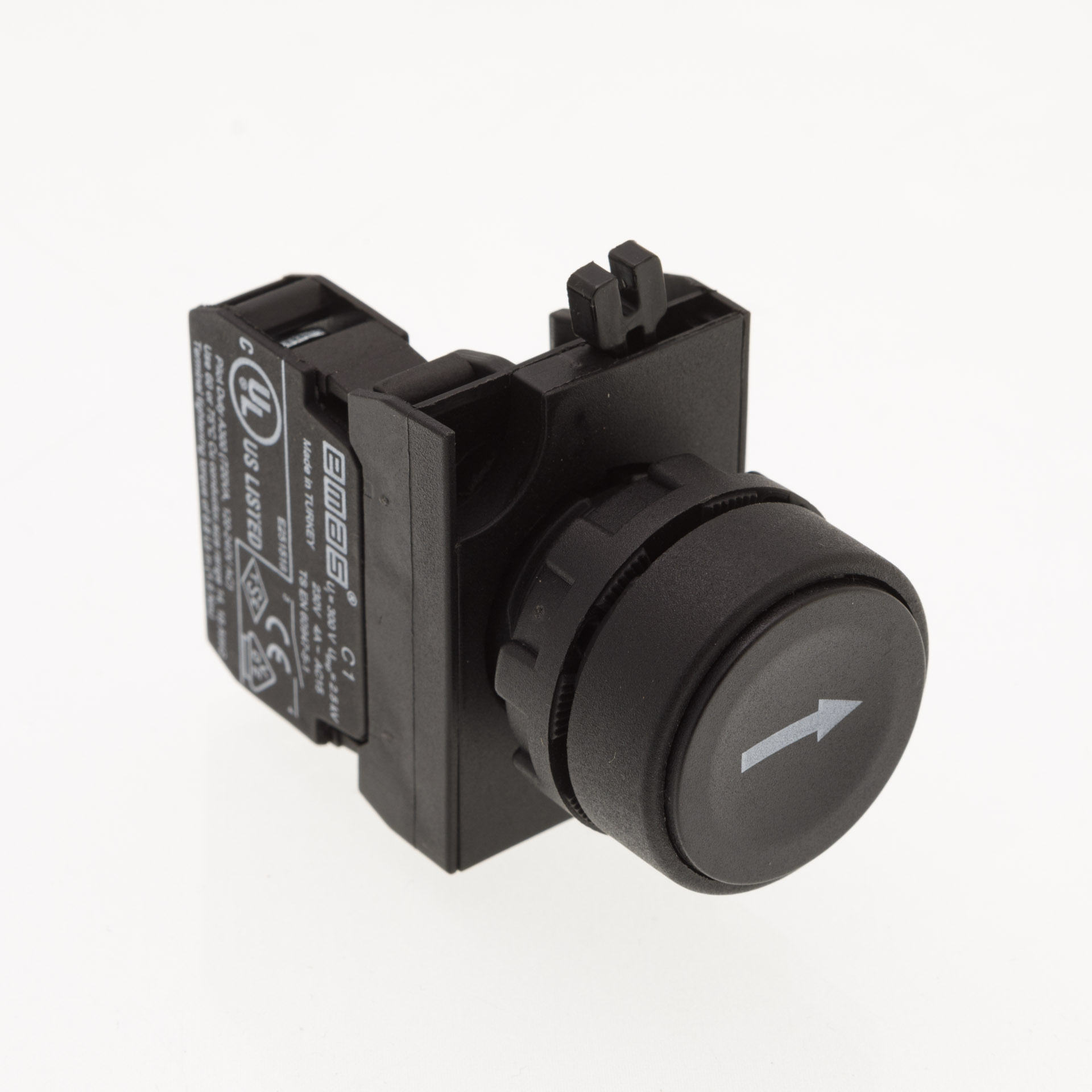 CP-DOY-B-(CA-C1)-IP65 Кнопка черная пластиковая 1НО, горизонтальная стрелка