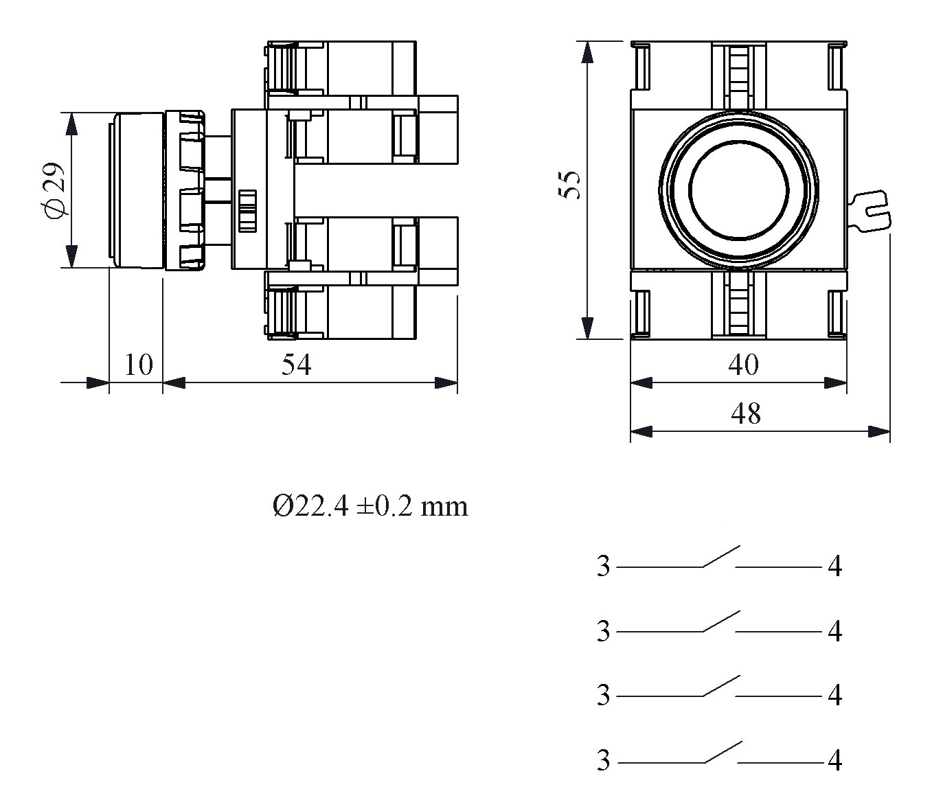 CP-D -G-(CA-C1-C1-C1-C1)-IP65 Кнопка зеленая пластиковая 4НО