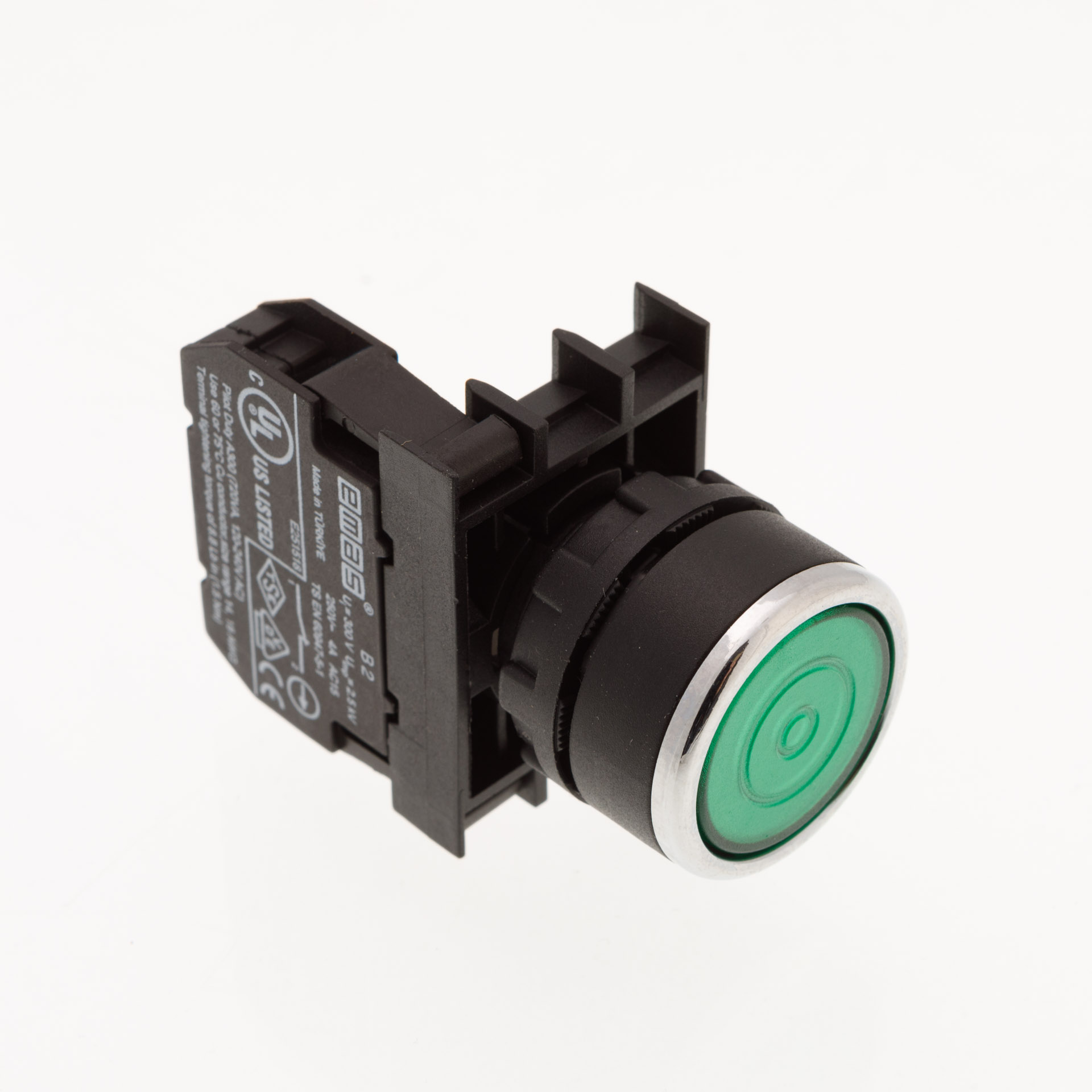 B-F -G-(BA-B2)-IP50 Кнопка с фиксацией зеленая пластиковая 1НЗ