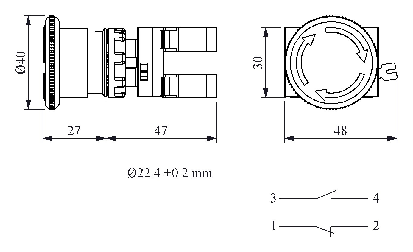 CP-E40R-R-IP65 (CA-C1-C2) Аварийная кнопка красная пластиковая "Грибок" д40 включение вращением 1НО+1НЗ