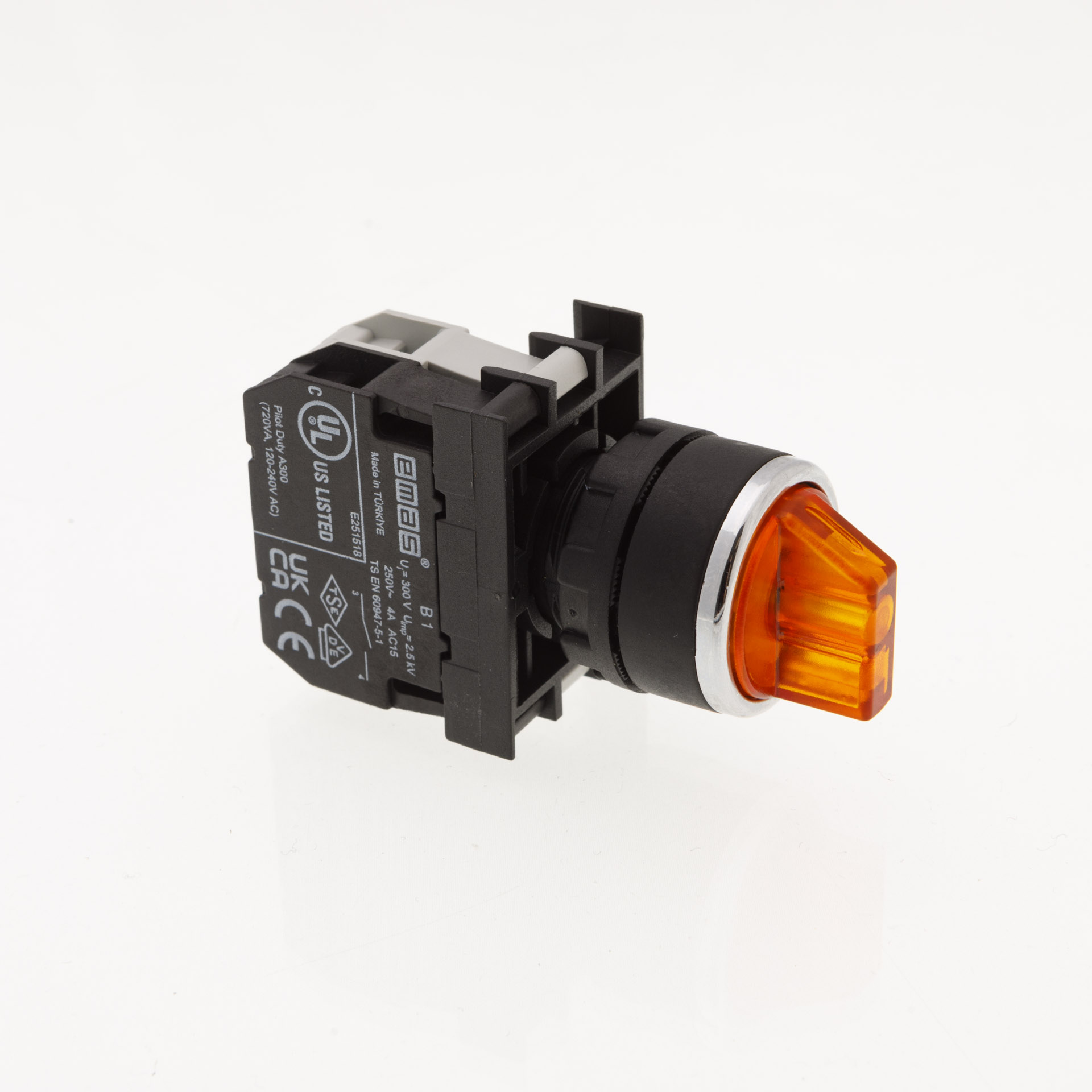 B-SL20-Y-IP50-(BA-B1-B8) Переключатель пластиковый на 2 положения (0-1) 60° с фиксацией 1НО, желтый