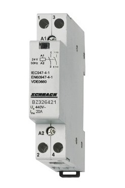 BZ Модульный контактор DIN 20A по AC1,  24VAC 1НО+1НЗ контакт, 1модуль