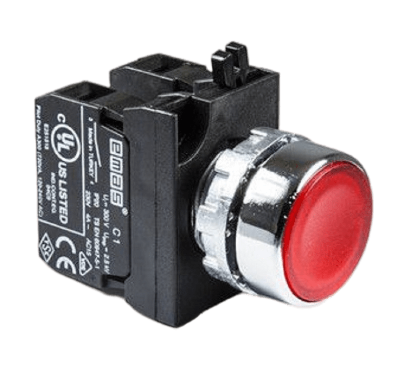 CM-D -R-(CA-C2-CB6-C2)-IP65 Кнопка нажимная красная металлическая LED 12-30V AC/DC (2НЗ)