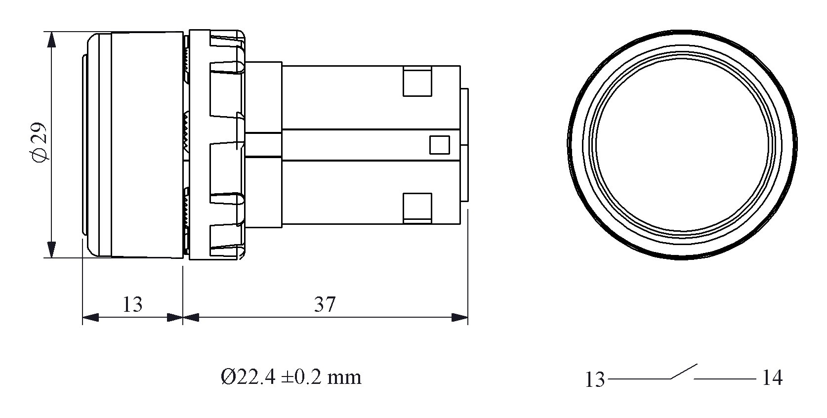 B-D -R-(BA-B1)-IP50 Кнопка круглая без фиксации красная пластиковая 1НО