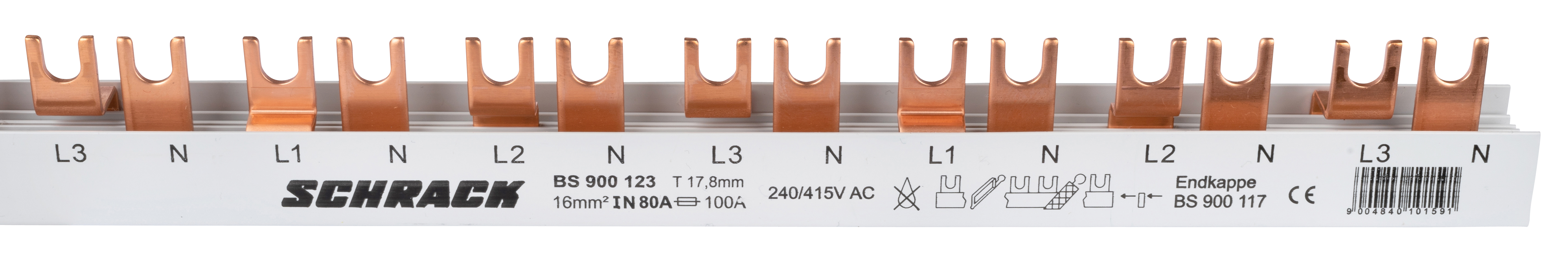 Шина соеденительная вилочная 16мм 4полюсная (L1N,L2N,L3N)  80/120A, 1метр  57 модулей, s