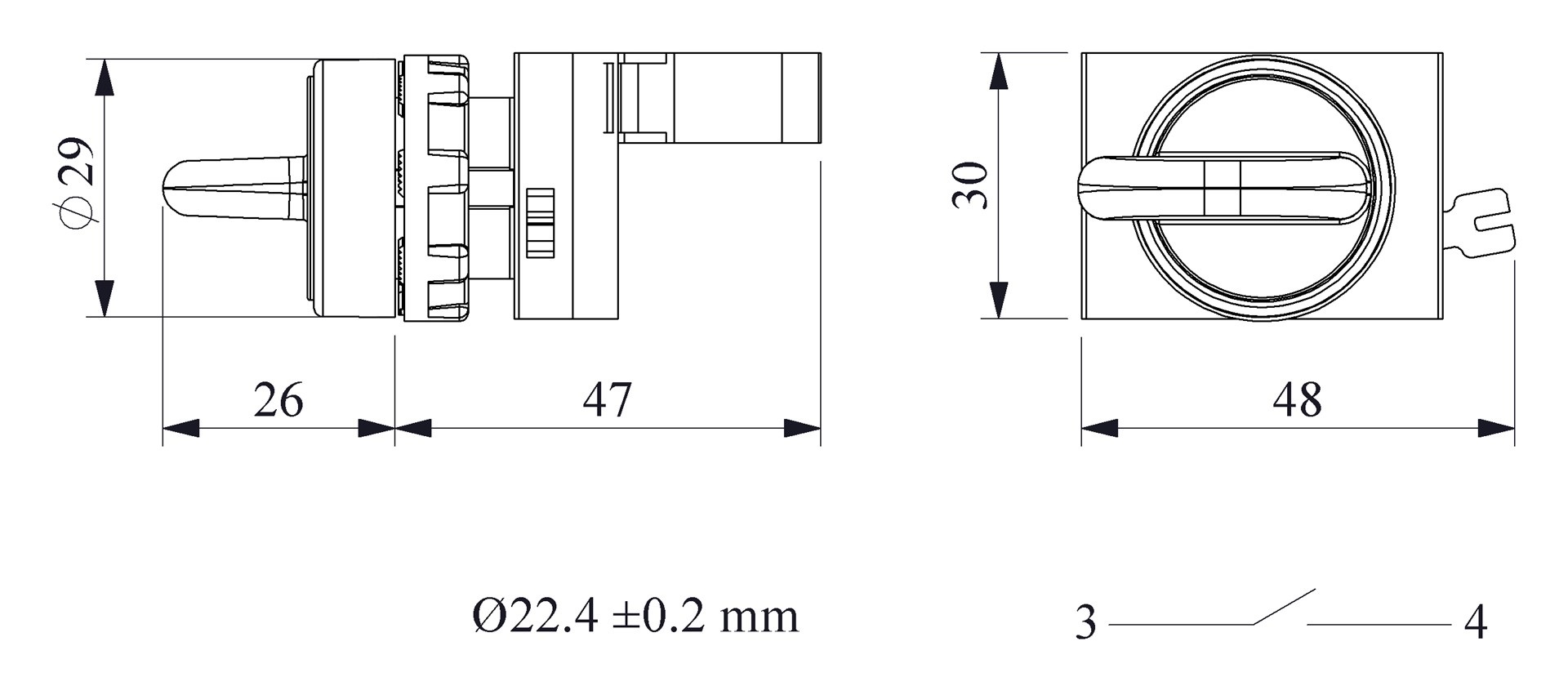 CP-S32-(CA-C1)-IP65 Переключатель пластиковый на 3 положения (2-0-1) 60° без фиксации 1НО