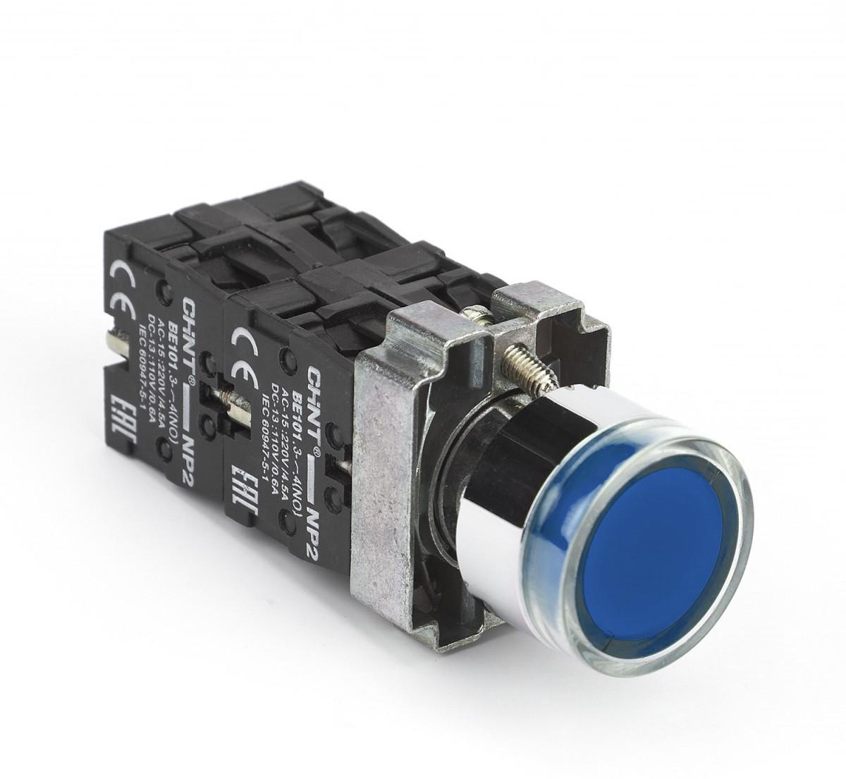 Кнопка управления NP2-BW3665 1НО+1НЗ , синяя, AC/DC230В(LED) IP40