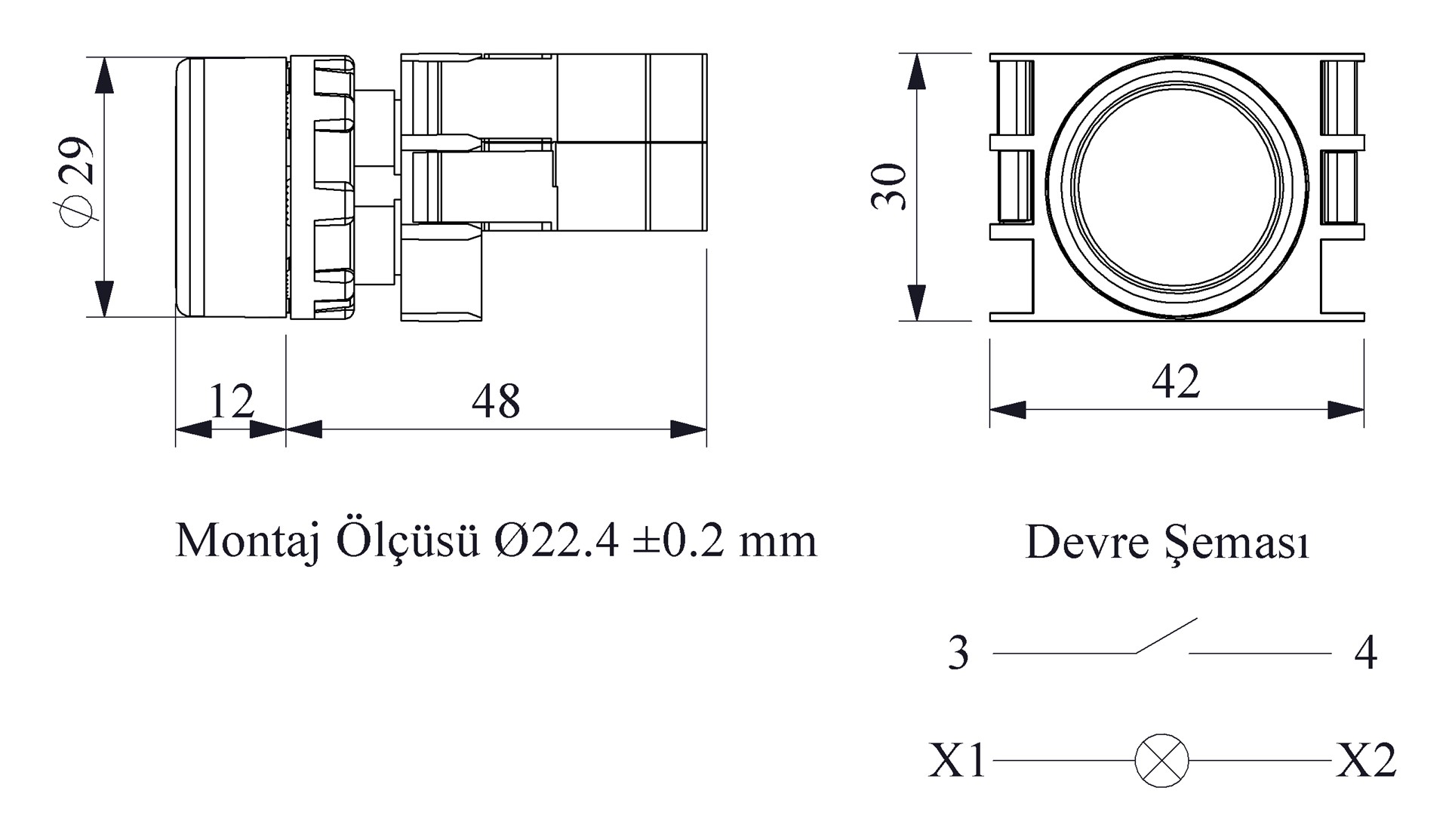 B-D -Y-(BA-B1-B8)-IP50 Кнопка круглая нажимная желтая пластиковая LED 12-30V AC/DC (1НО)